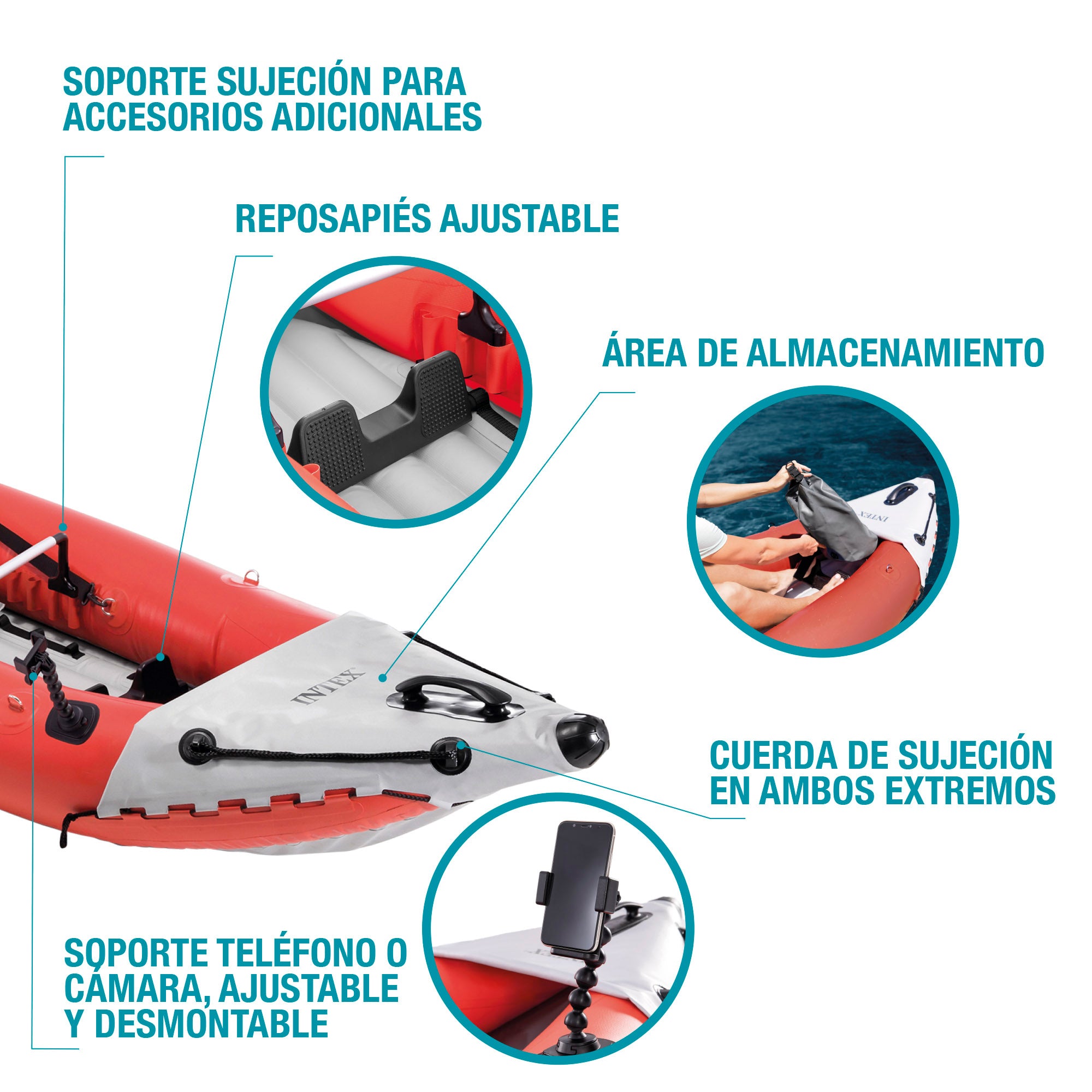 INTEX Kayak hinchable Excursion Pro K2 con soporte para móvil