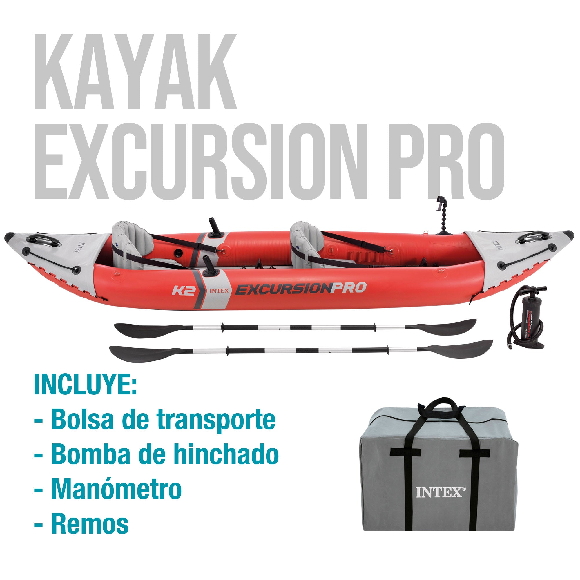 INTEX Kayak hinchable Excursion Pro K2 con soporte para móvil