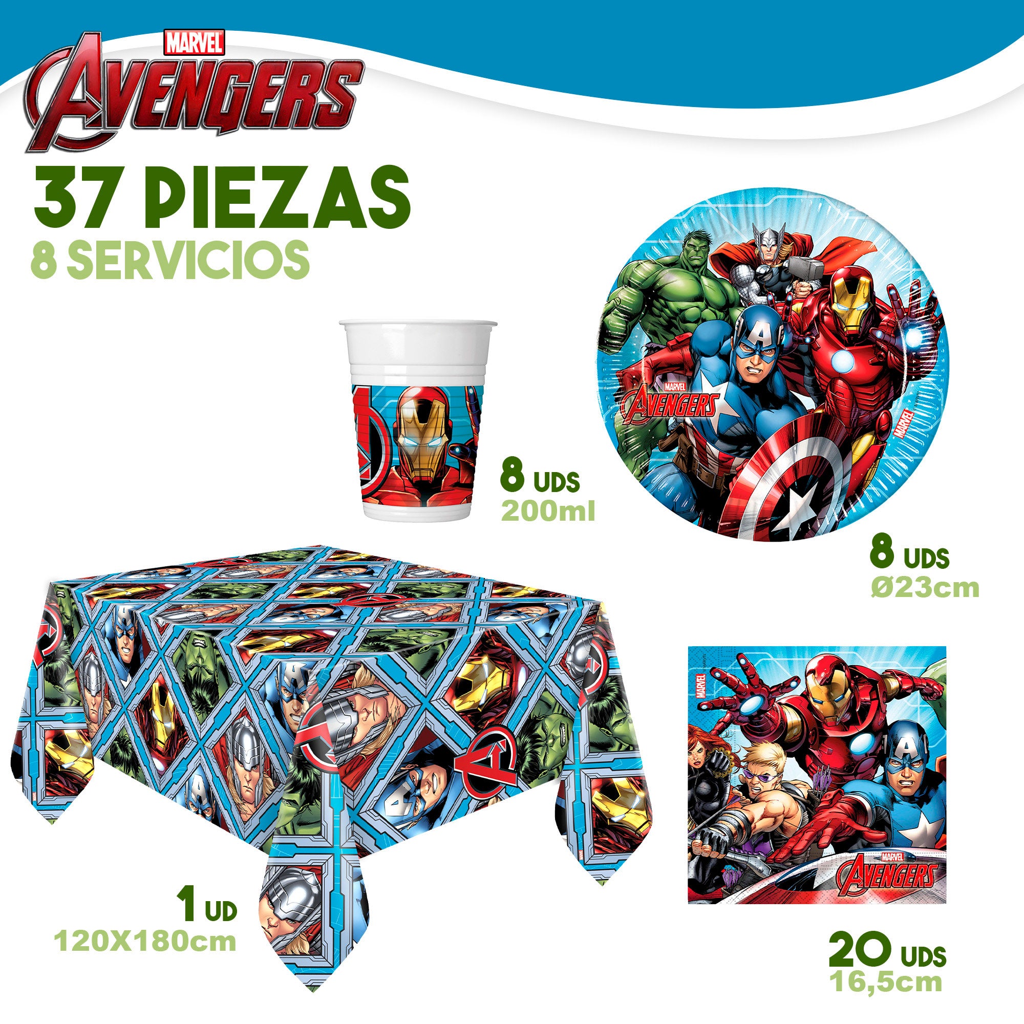 Avengers Vajilla infantil desechable 37 piezas