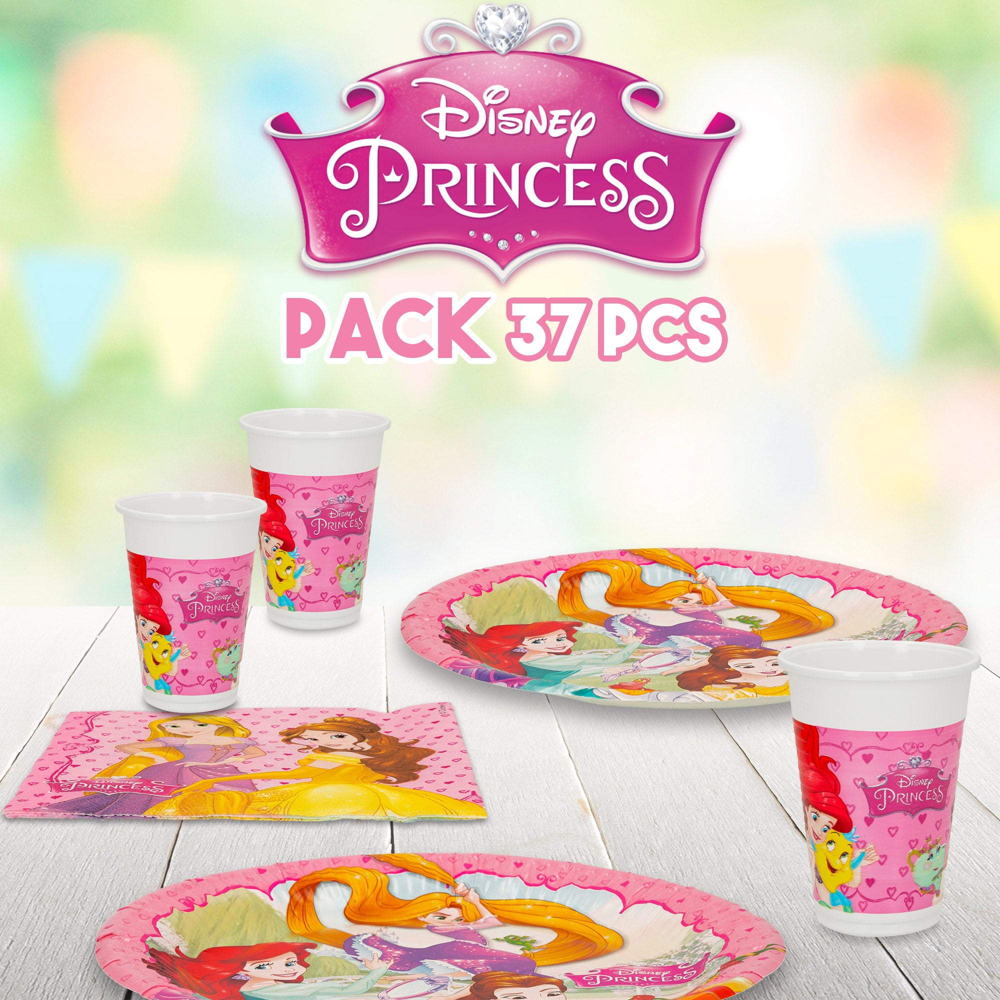 Disney Princess Vajilla infantil desechable 37 piezas