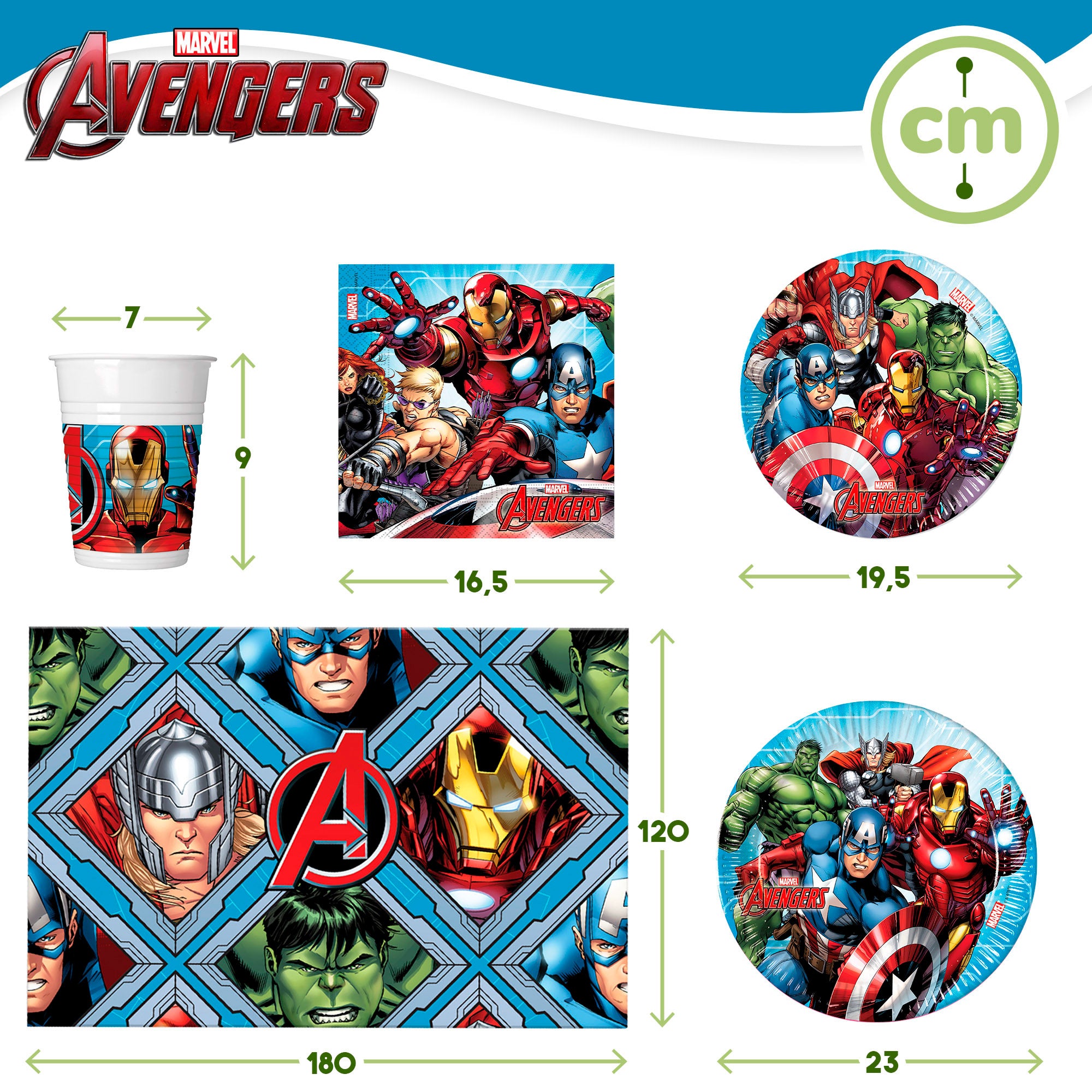 Avengers Vajilla infantil desechable 89 piezas