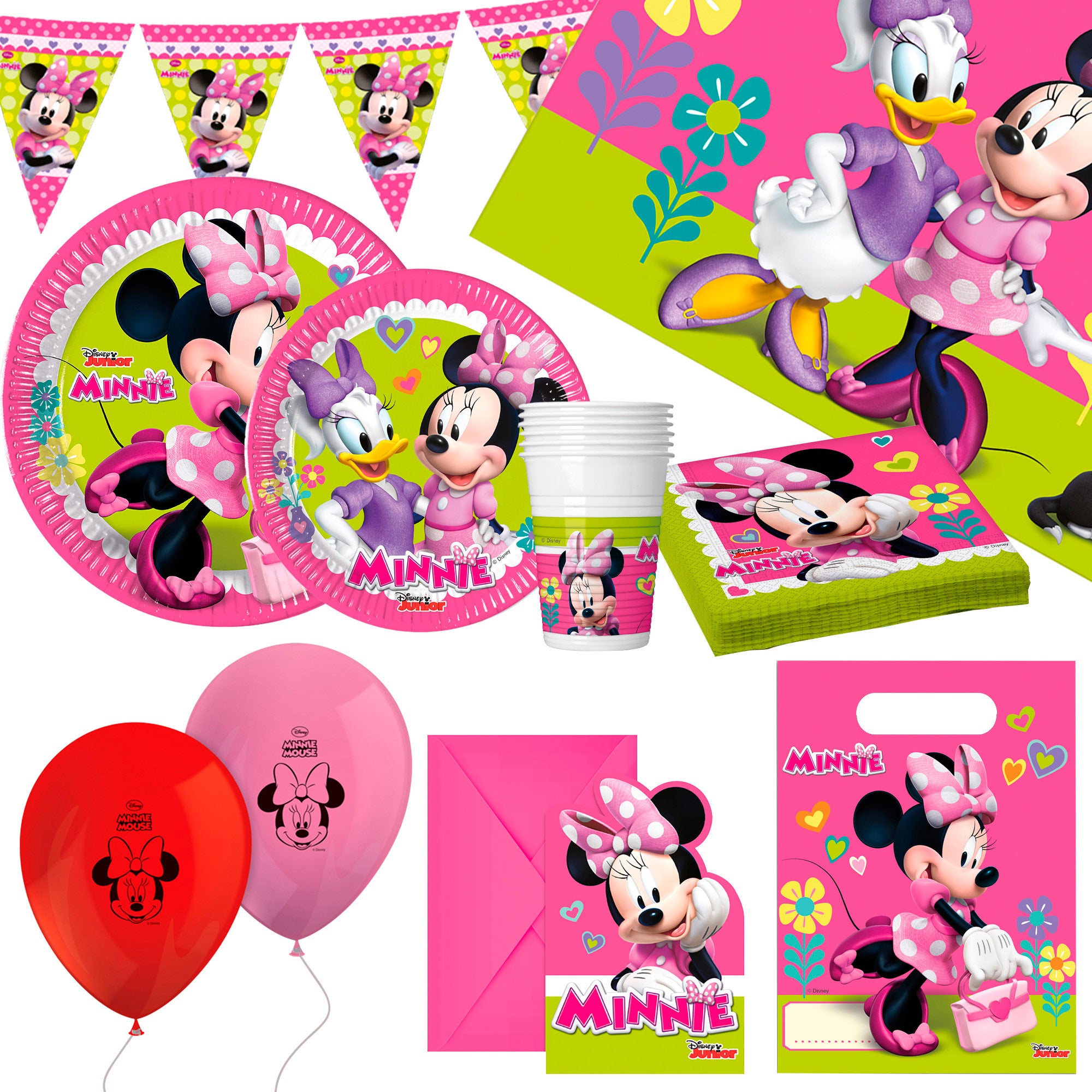 Minnie Set vajilla infantil y decoración desechable 66 piezas