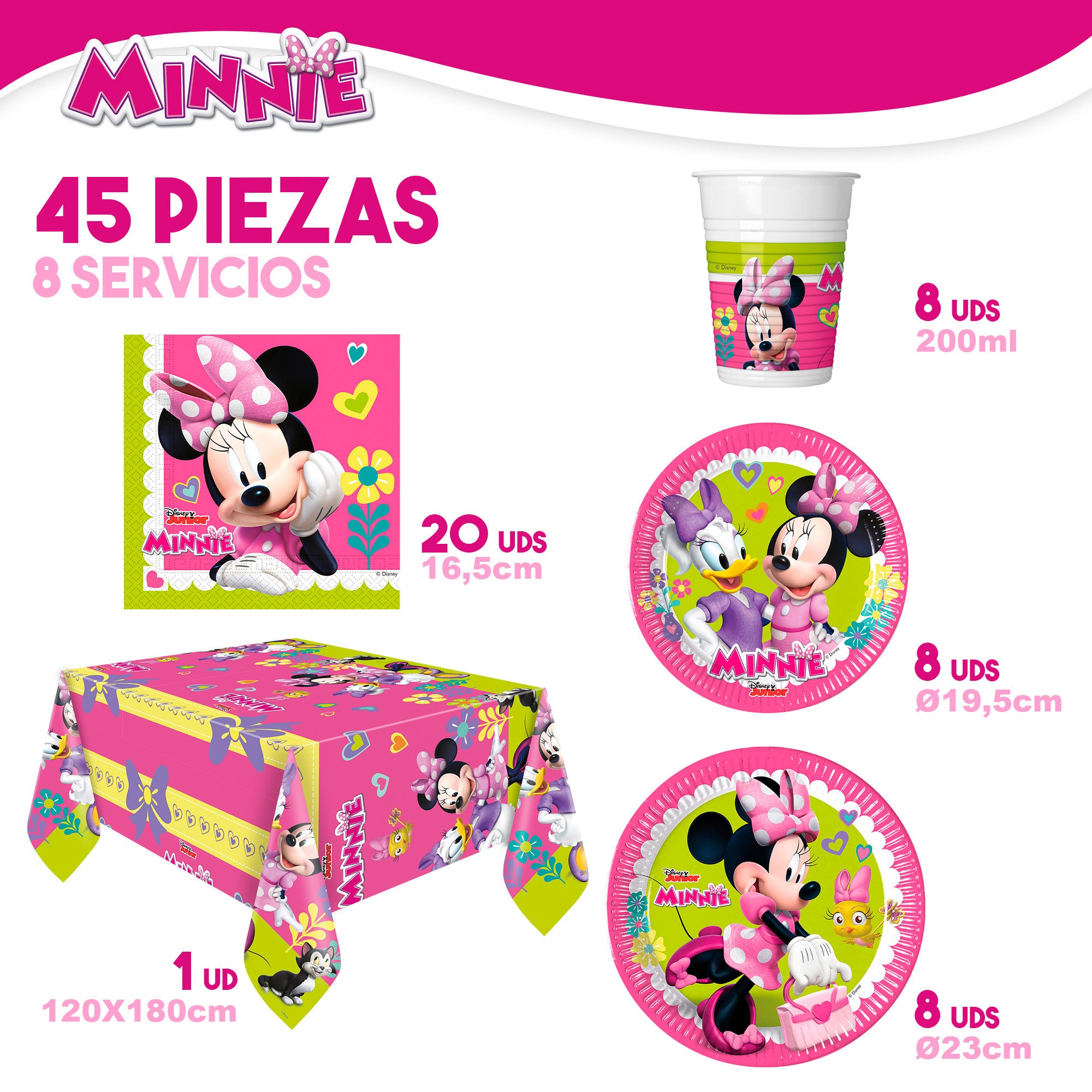 Minnie Set vajilla infantil y decoración desechable 66 piezas