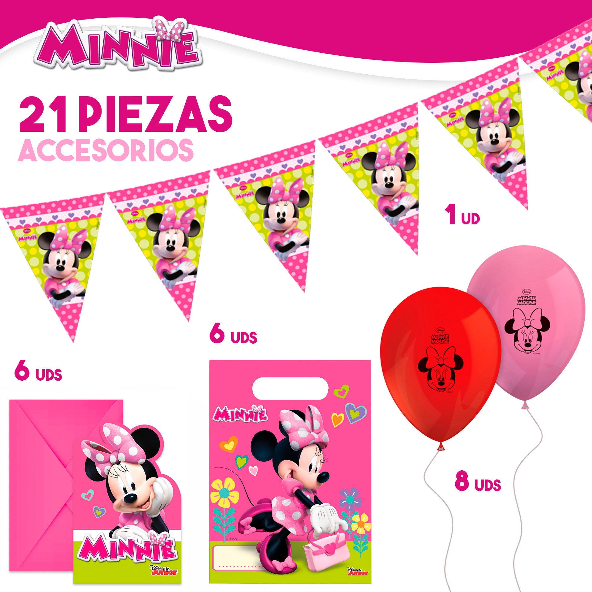 Minnie Set vajilla infantil y decoración desechable 66 piezas