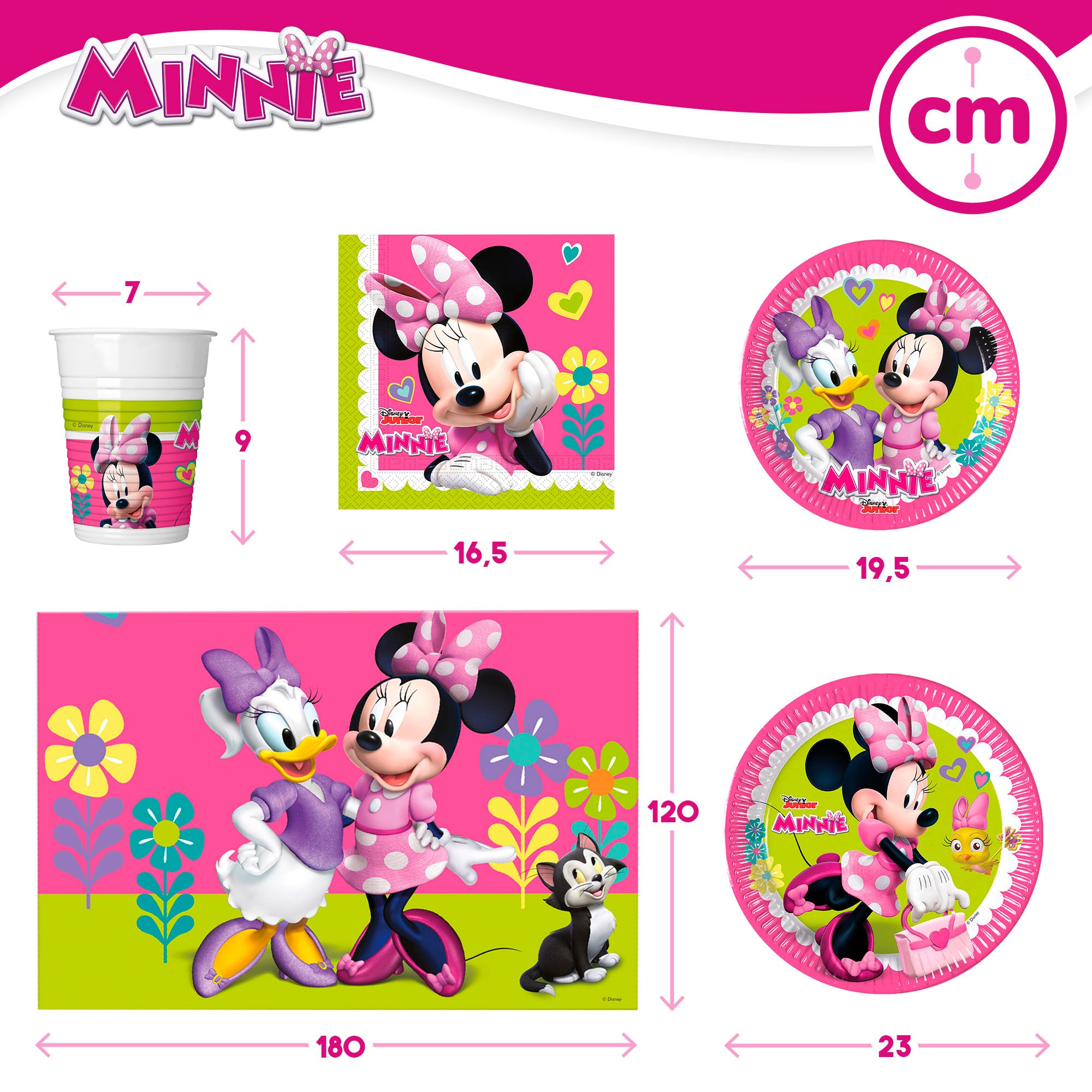 Minnie Set vajilla infantil y decoración desechable 66 piezas