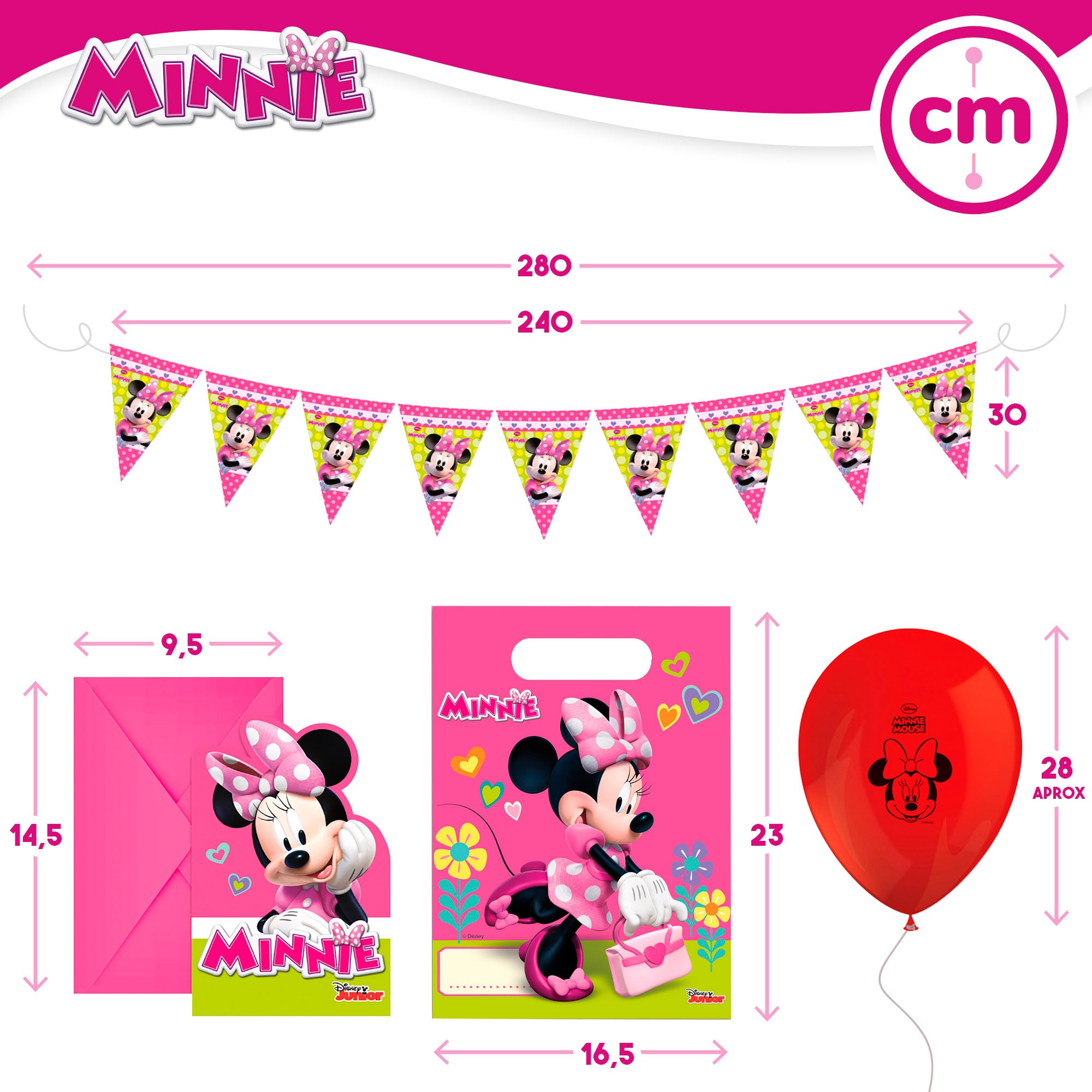Minnie Set vajilla infantil y decoración desechable 66 piezas