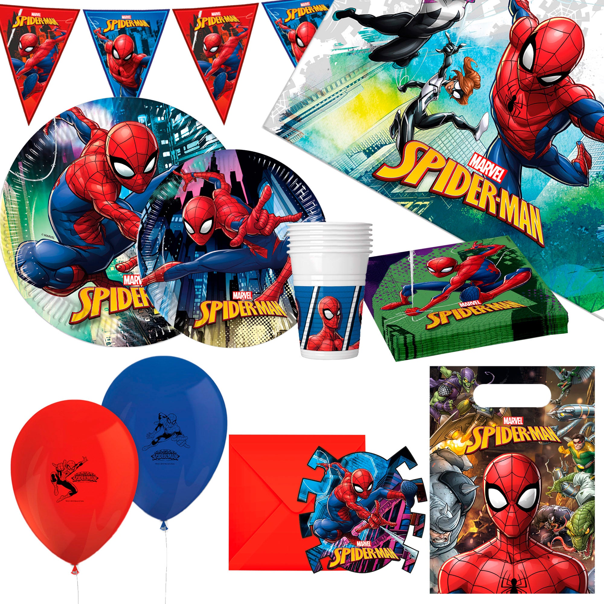 Spider-Man Set vajilla infantil y decoración desechable 66 piezas