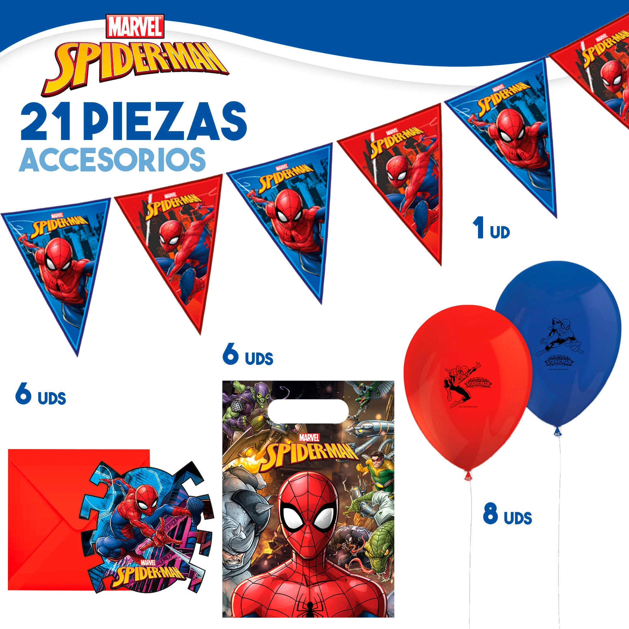 Spider-Man Set vajilla infantil y decoración desechable 66 piezas