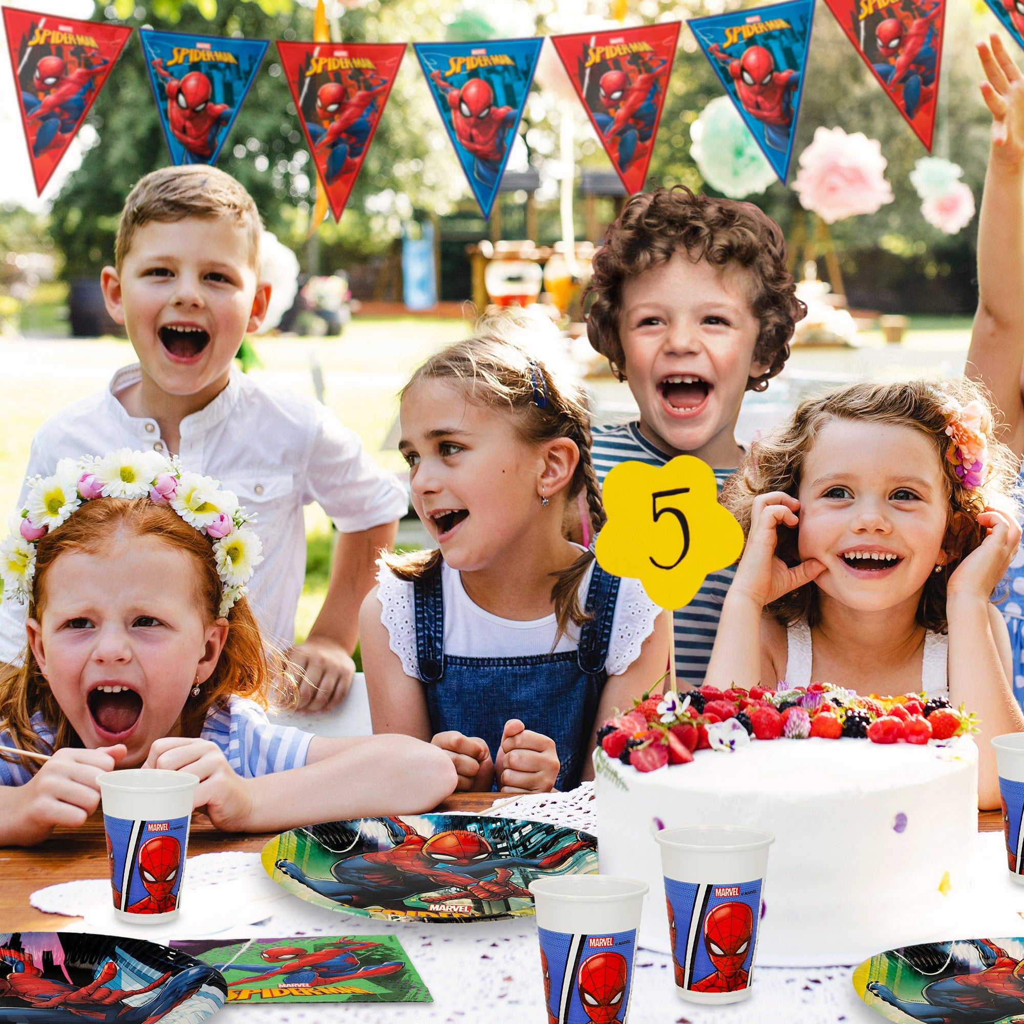 Spider-Man Set vajilla infantil y decoración desechable 66 piezas