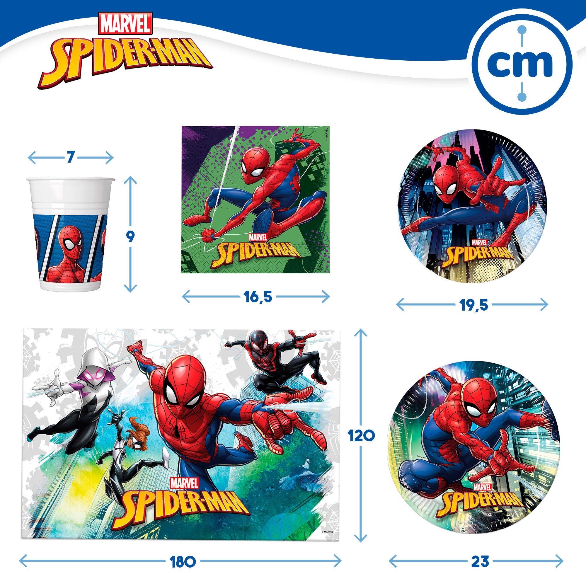 Spider-Man Set vajilla infantil y decoración desechable 66 piezas