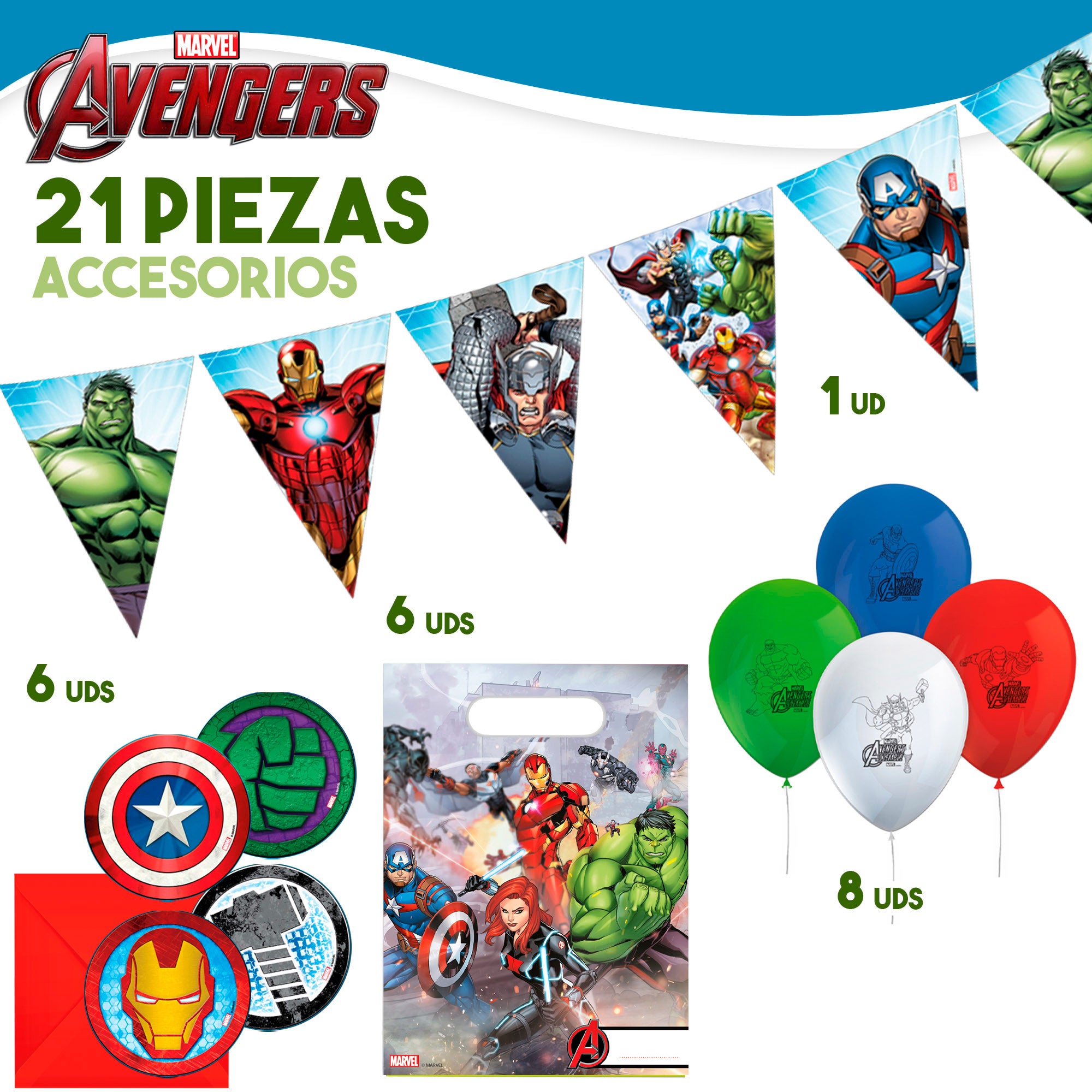 Avengers Set Vajilla infantil y decoración desechable 66 piezas