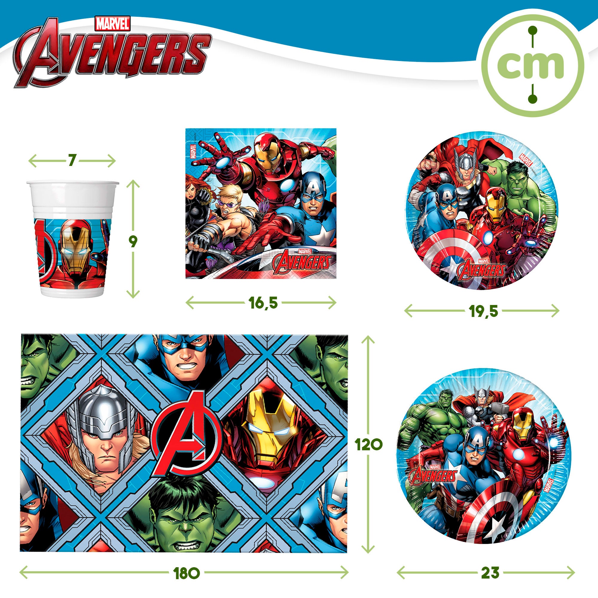 Avengers Set Vajilla infantil y decoración desechable 66 piezas