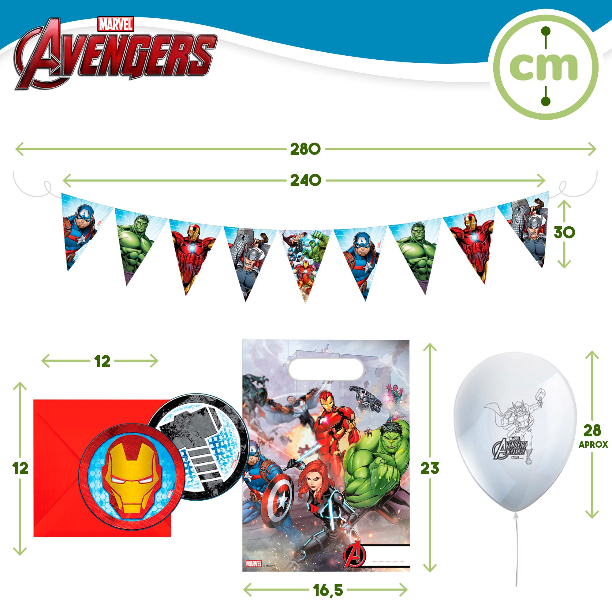 Avengers Set Vajilla infantil y decoración desechable 66 piezas