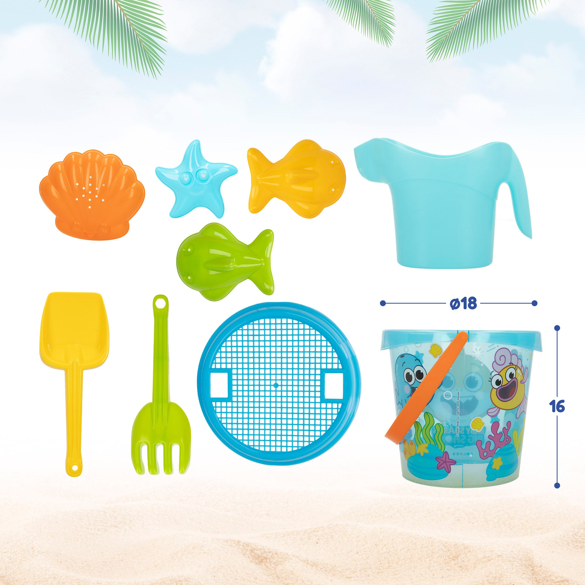 Baby Shark Set cubo playa con accesorios y mochila transporte