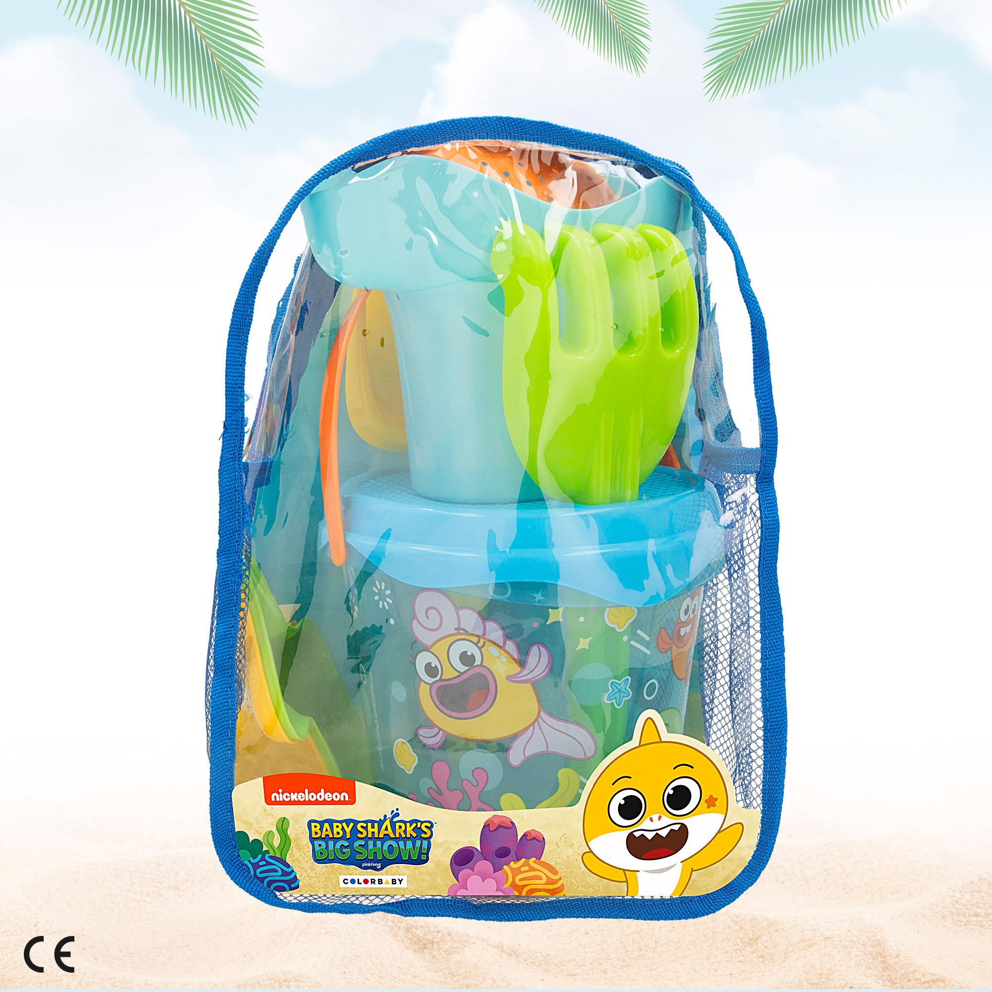 Baby Shark Set cubo playa con accesorios y mochila transporte