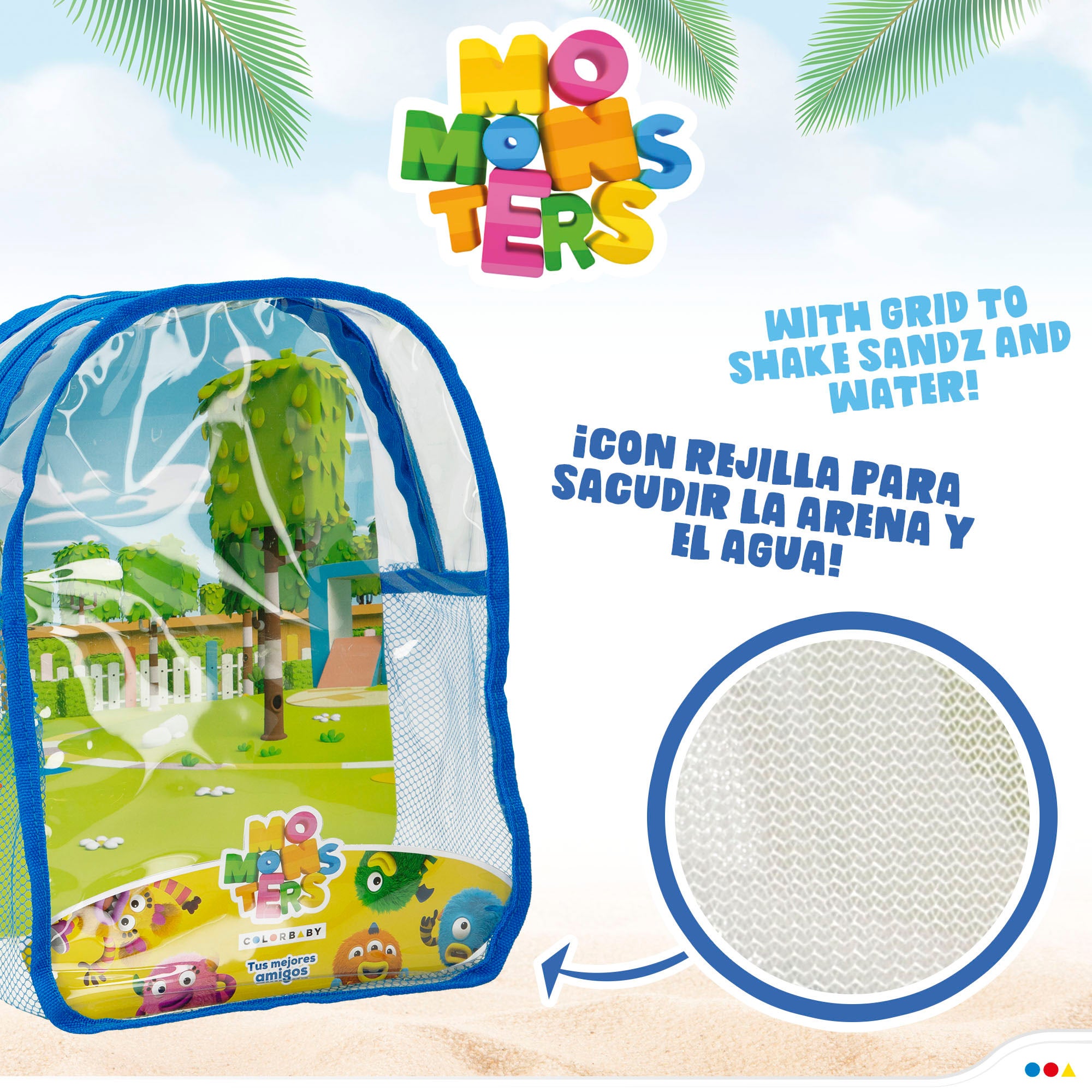 Momonsters Set cubo de playa con accesorios y mochila transporte