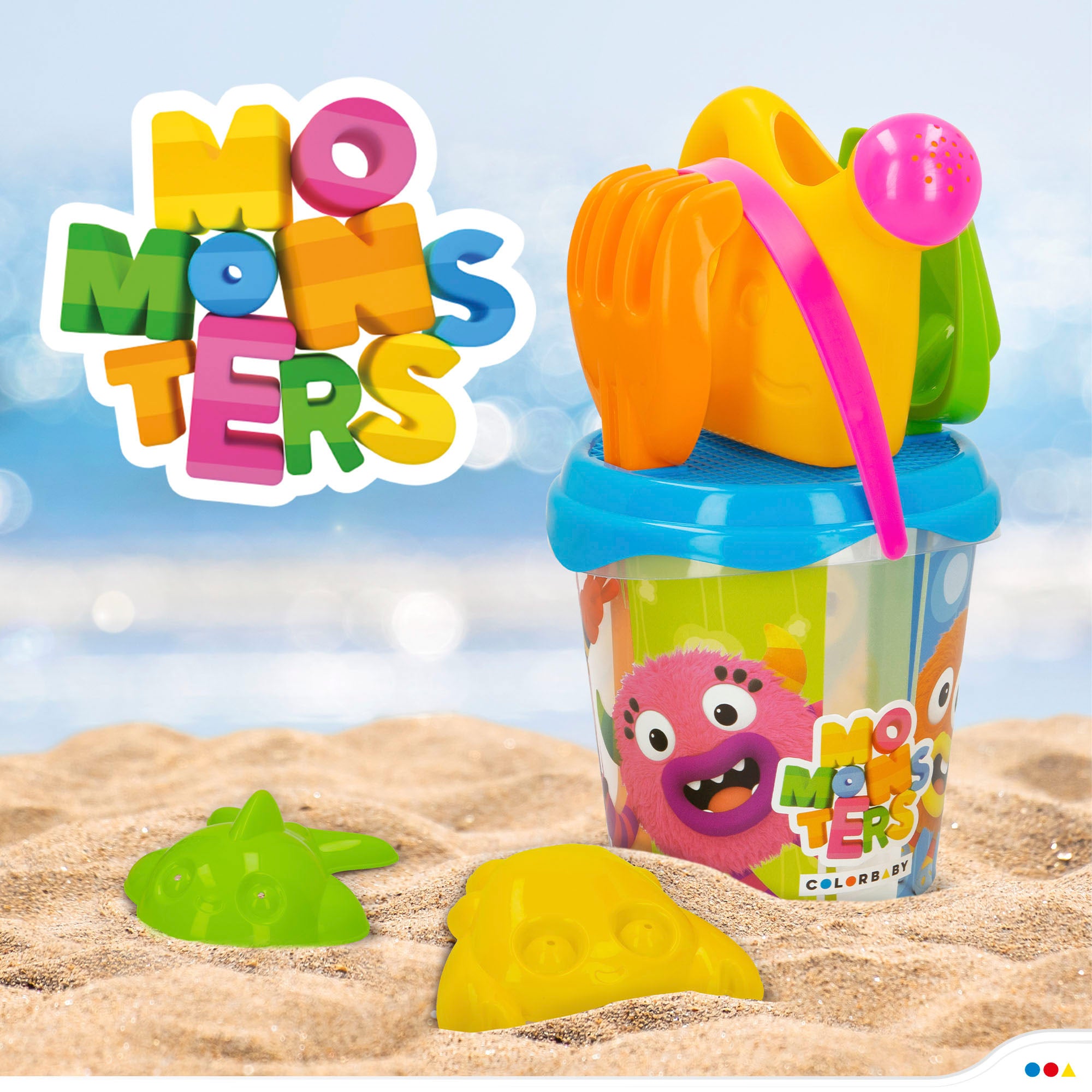 Momonsters Set cubo de playa con accesorios y mochila transporte