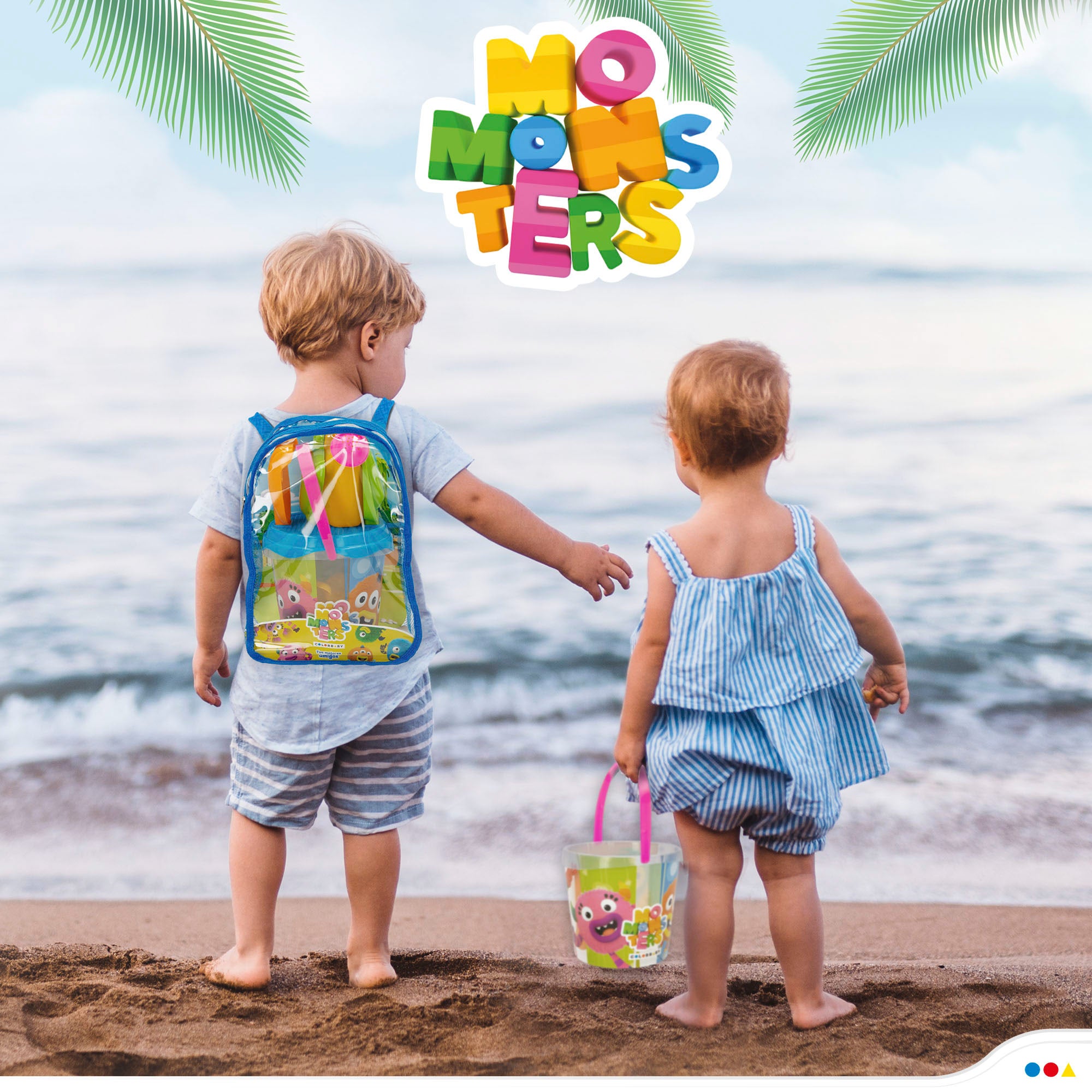 Momonsters Set cubo de playa con accesorios y mochila transporte