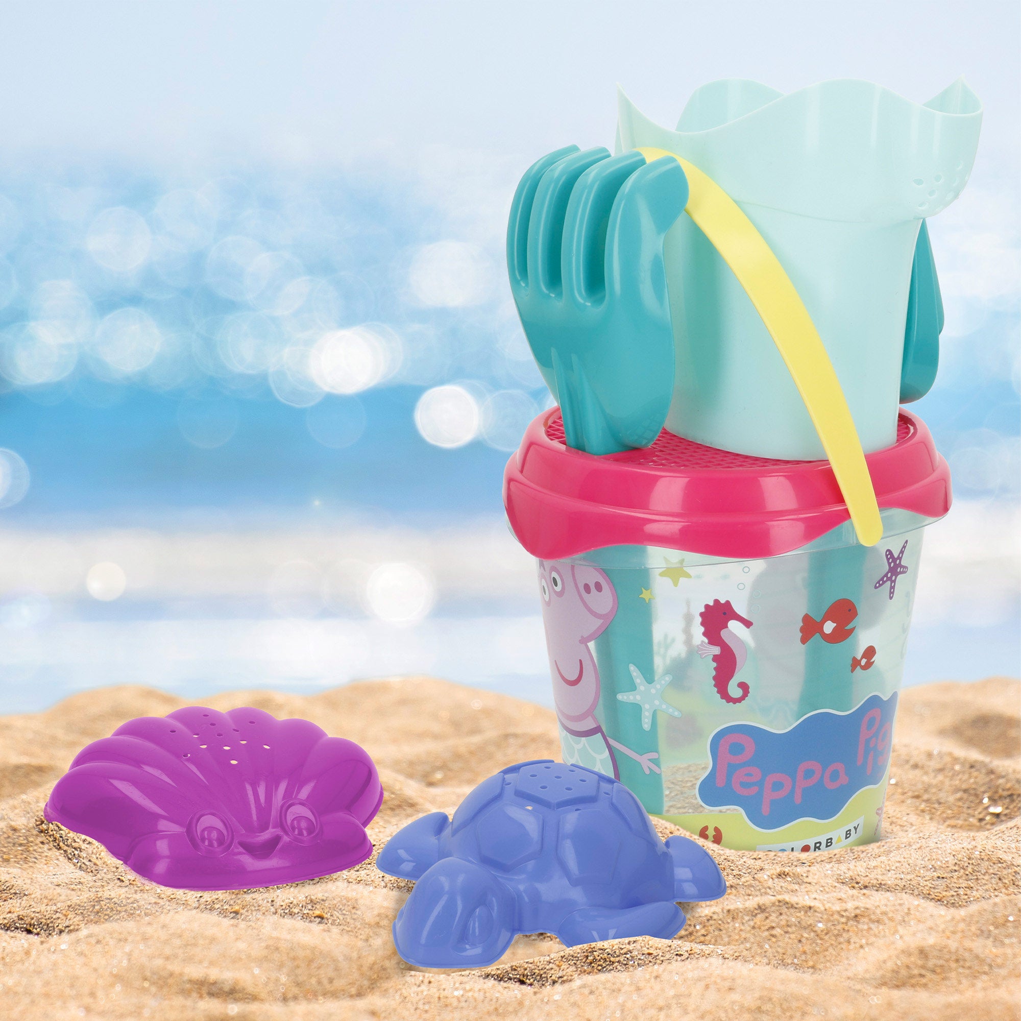 Peppa Pig Set cubo playa con accesorios y mochila transporte