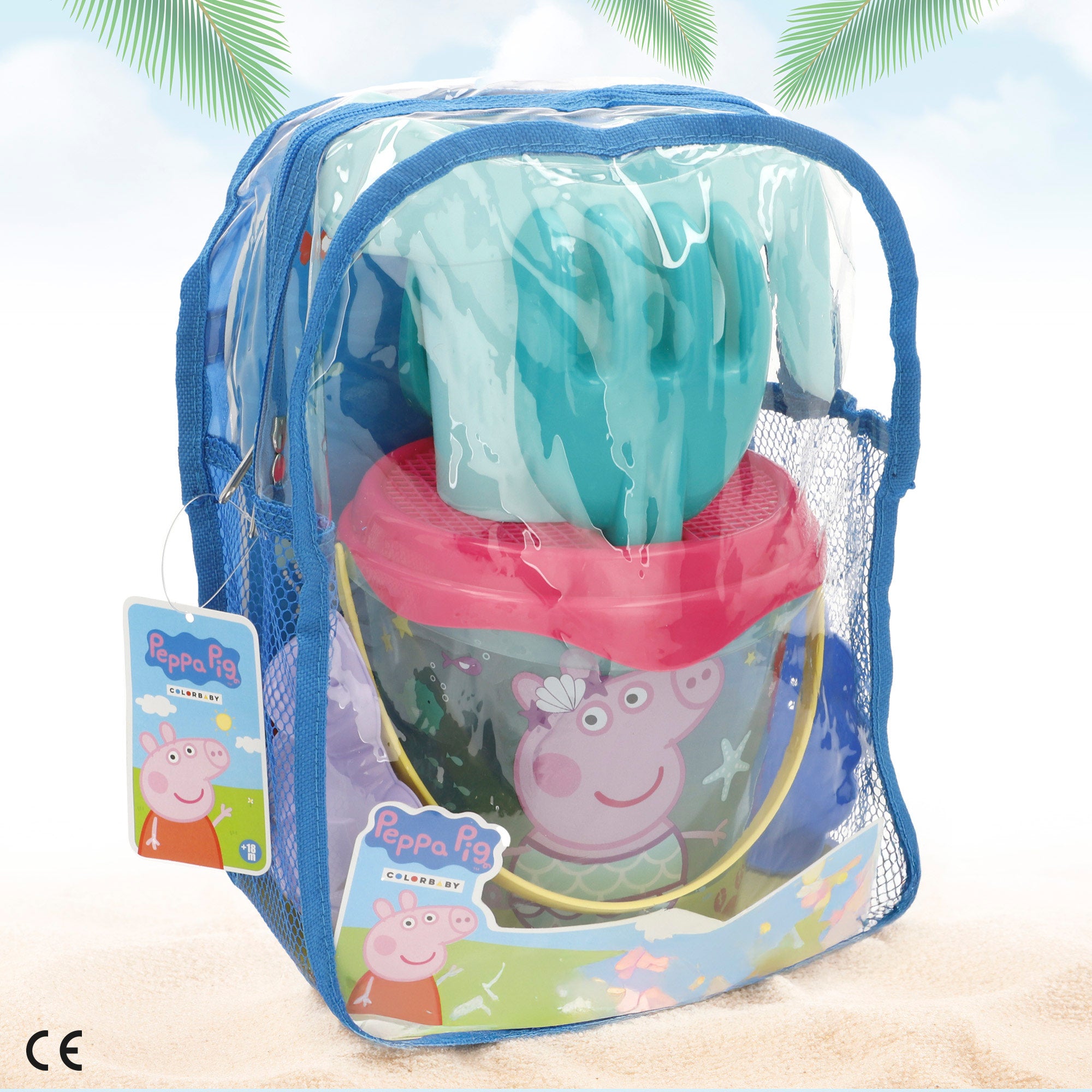 Peppa Pig Set cubo playa con accesorios y mochila transporte