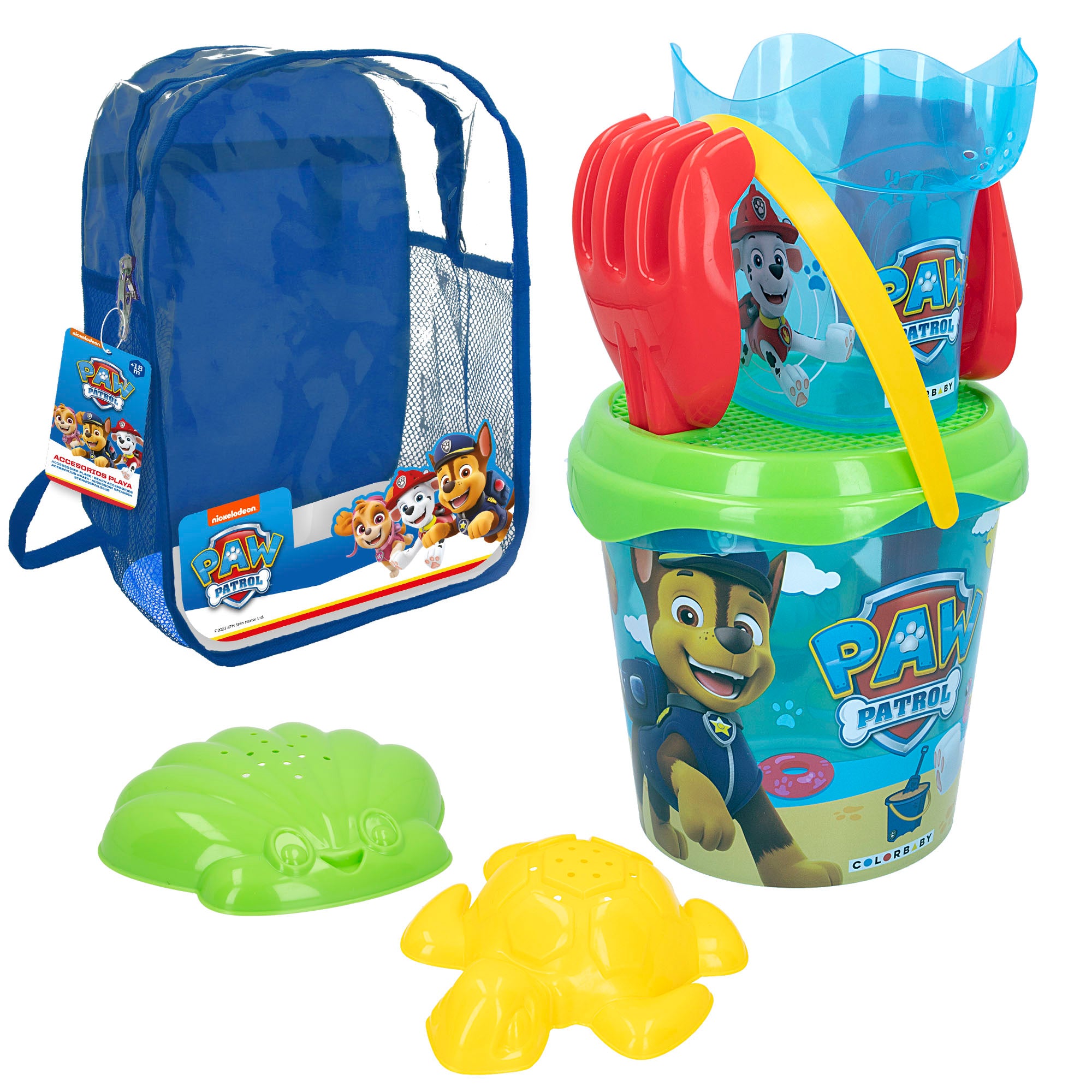 La Patrulla Canina Set cubo de playa con accesorios y mochila transporte