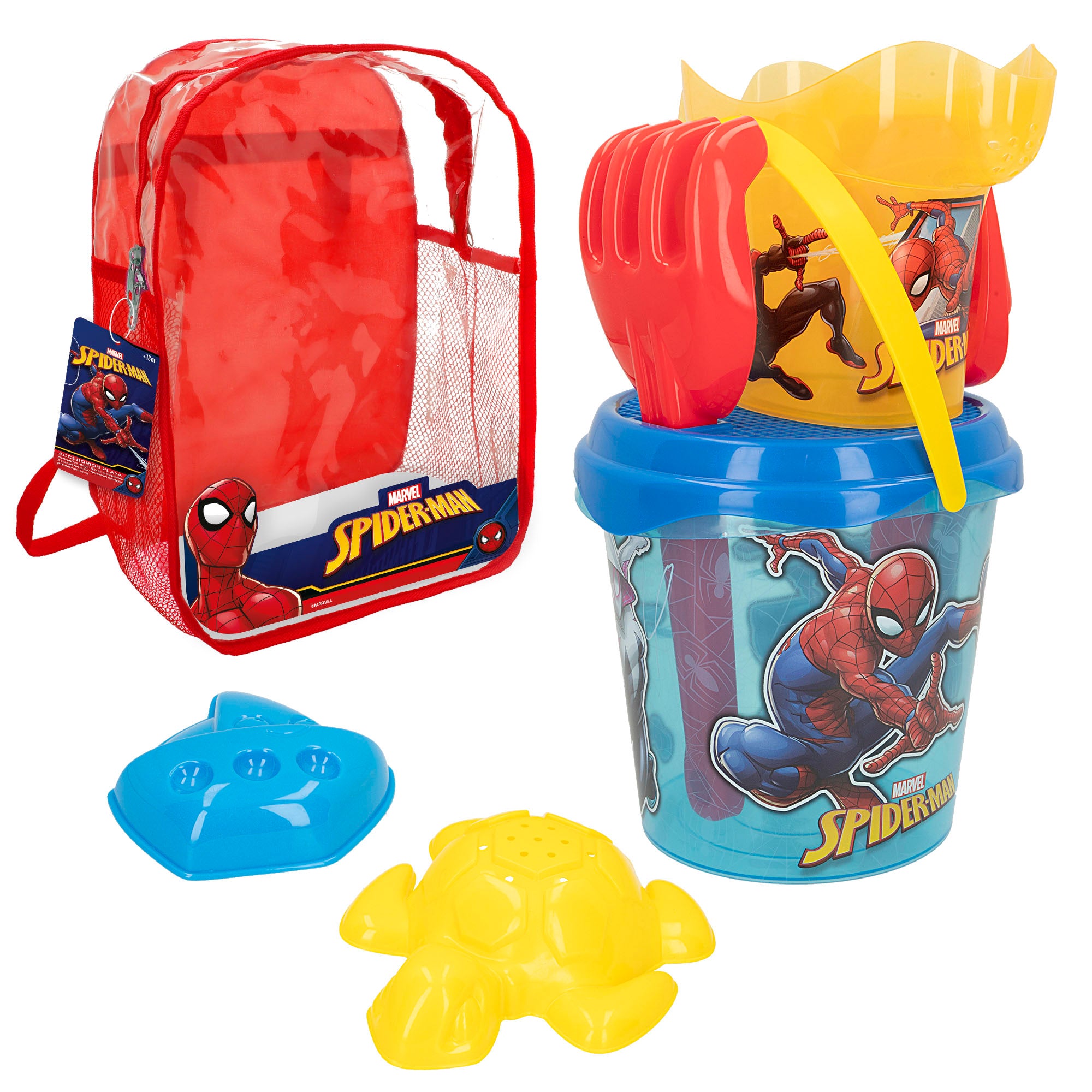 Spiderman Set cubo playa  Ø18 cm con accesorios y mochila transporte