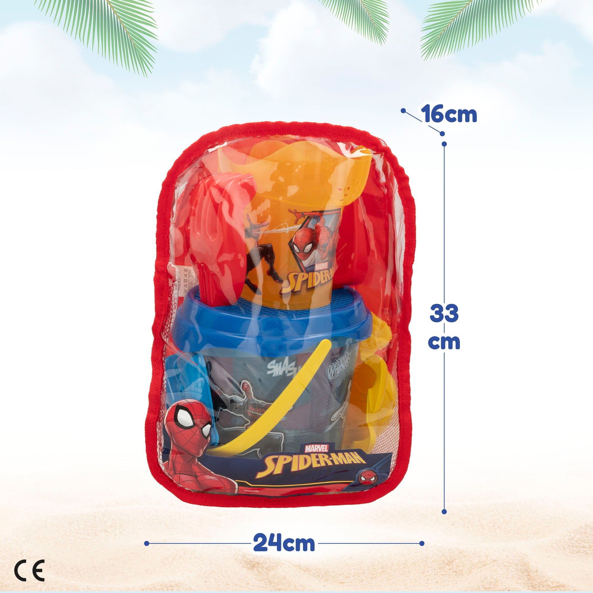 Spiderman Set cubo playa  Ø18 cm con accesorios y mochila transporte