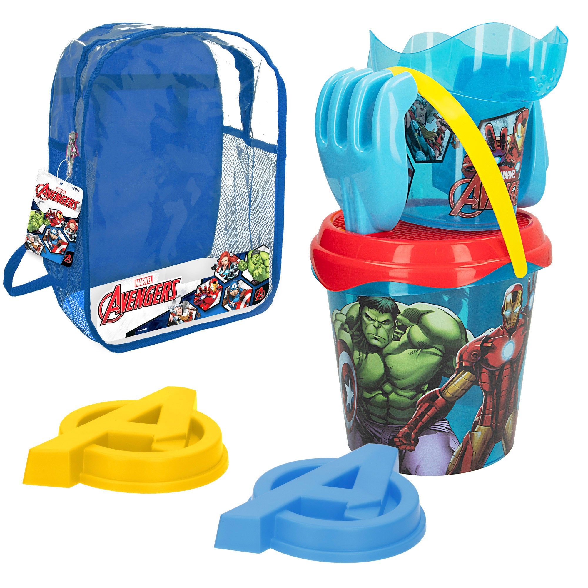 Avengers Set cubo playa Ø18 cm con accesorios y mochila transporte
