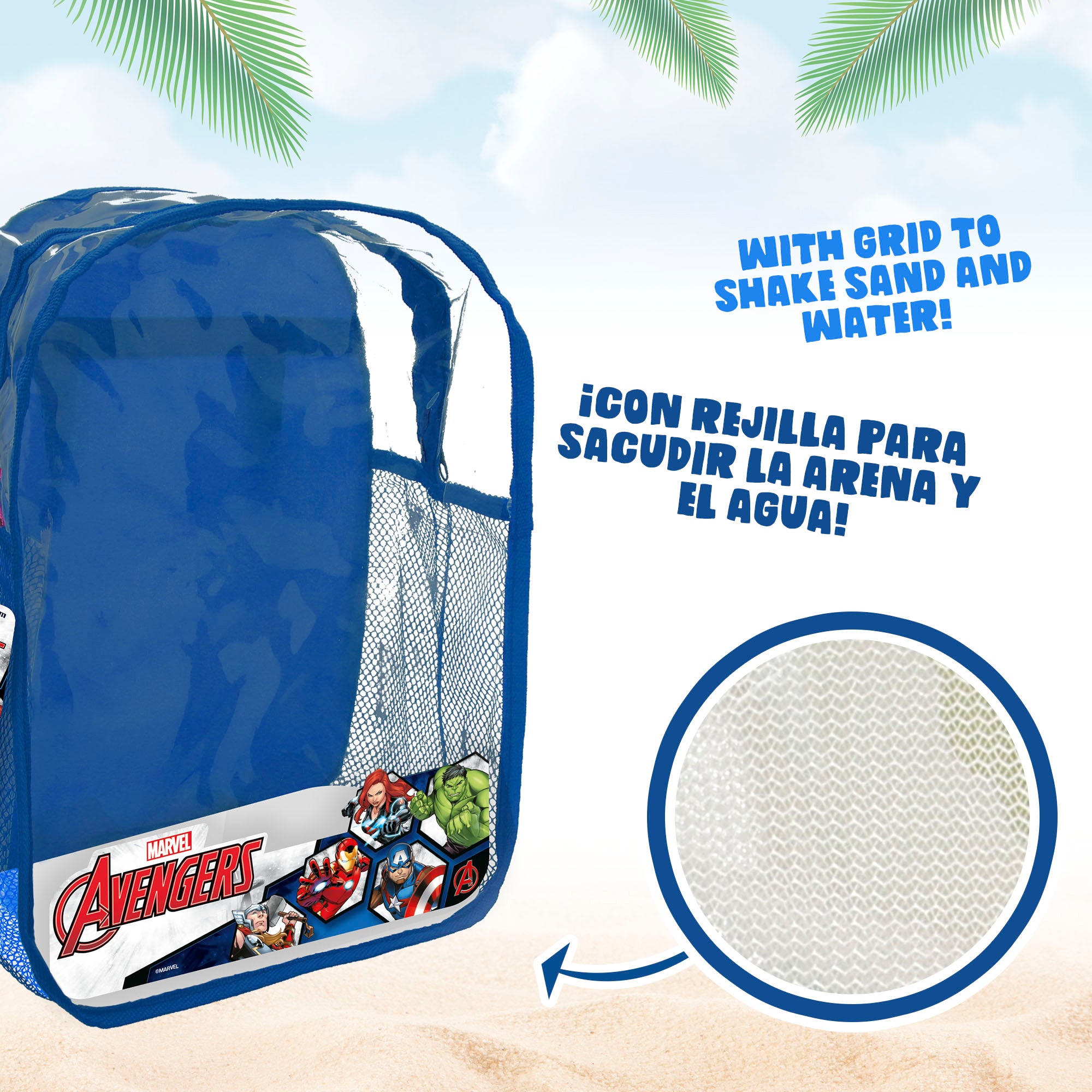 Avengers Set cubo playa Ø18 cm con accesorios y mochila transporte