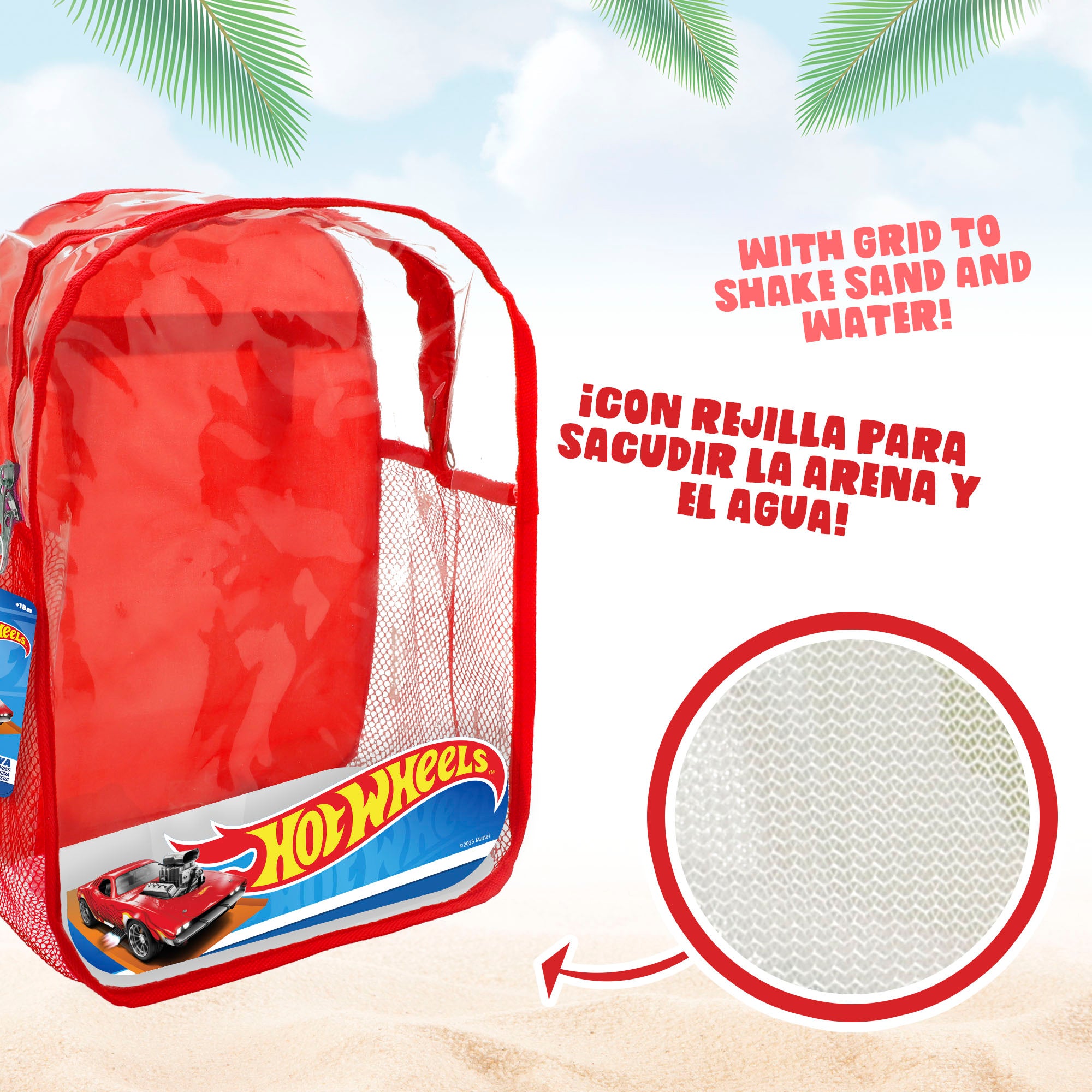 Hot Wheels Set cubo de playa con accesorios y mochila transporte