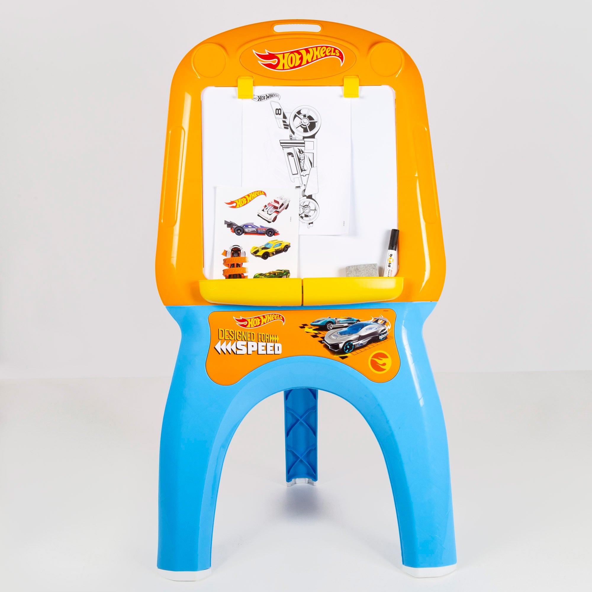Hot Wheels Pizarra infantil caballete con rotulador, stickers y hojas para colorear