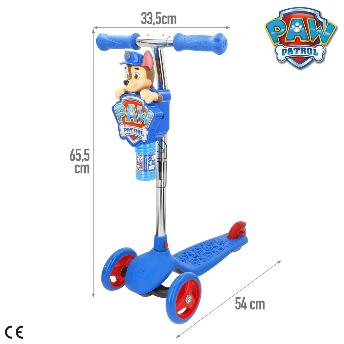 La Patrulla Canina Patinete infantil de 3 ruedas con burbujas y dirección por inclinación