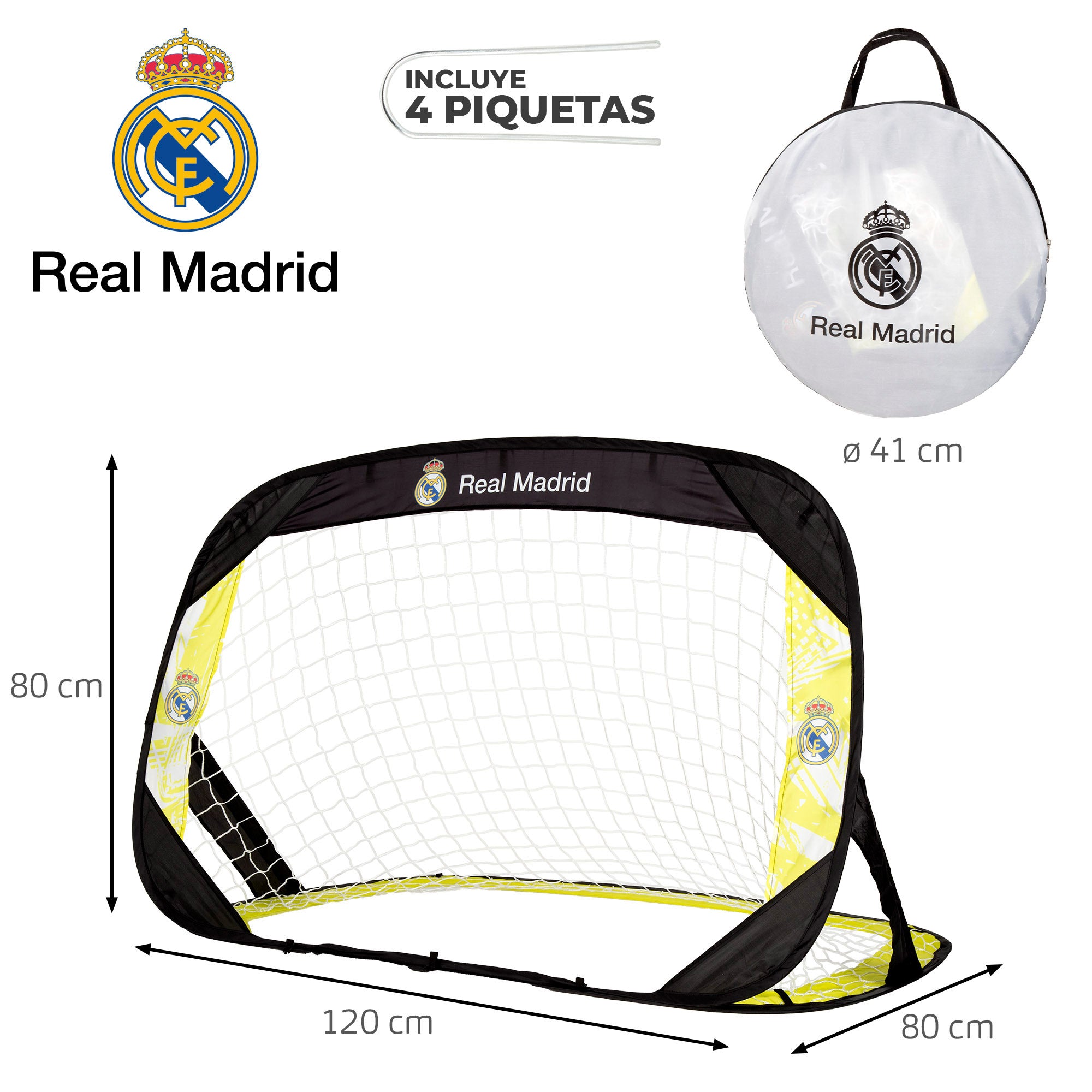 Real Madrid Portería 4 en 1 pop-up con diana 120x80x80 cm