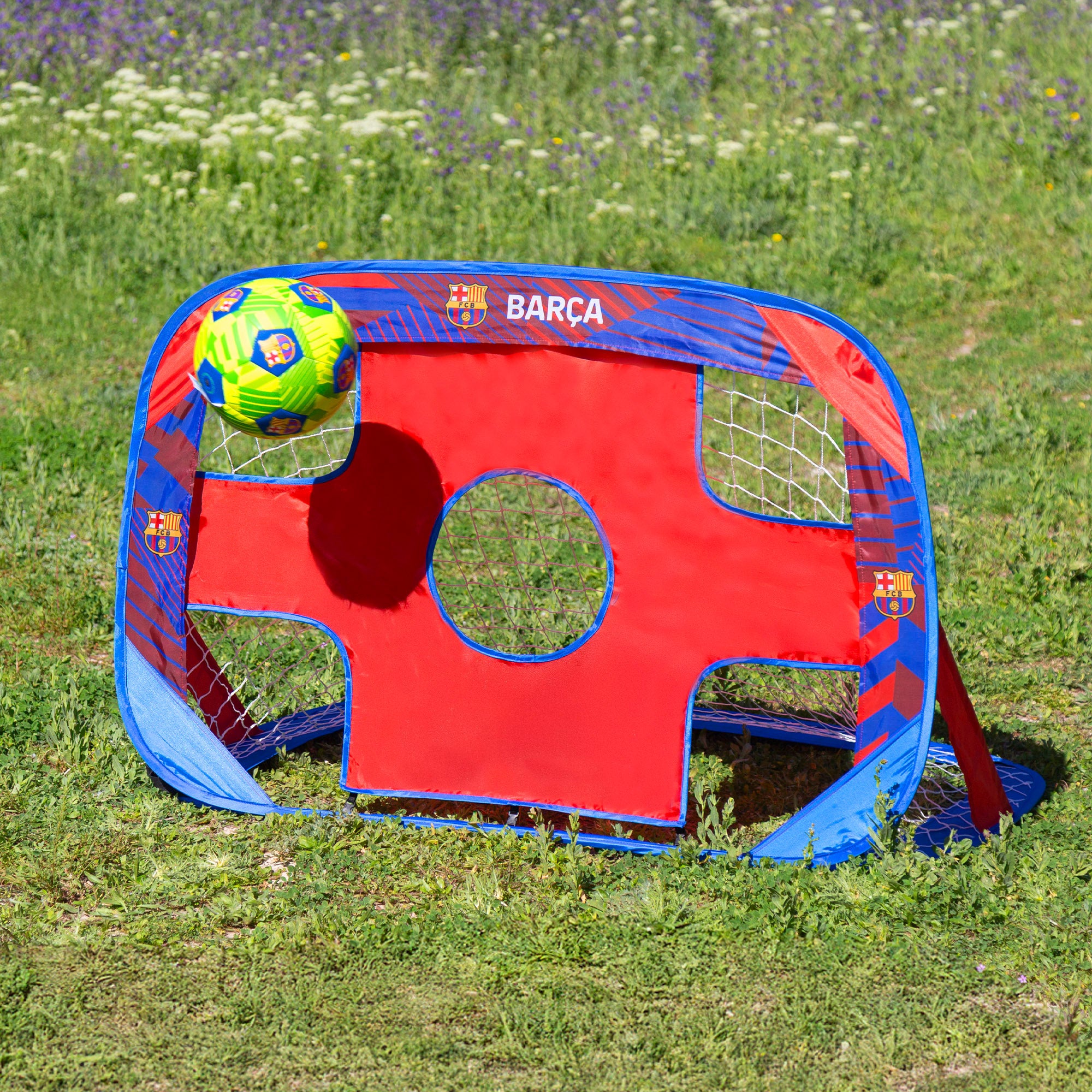 Barça Portería 4 en 1 pop-up con diana 120x80x80 cm