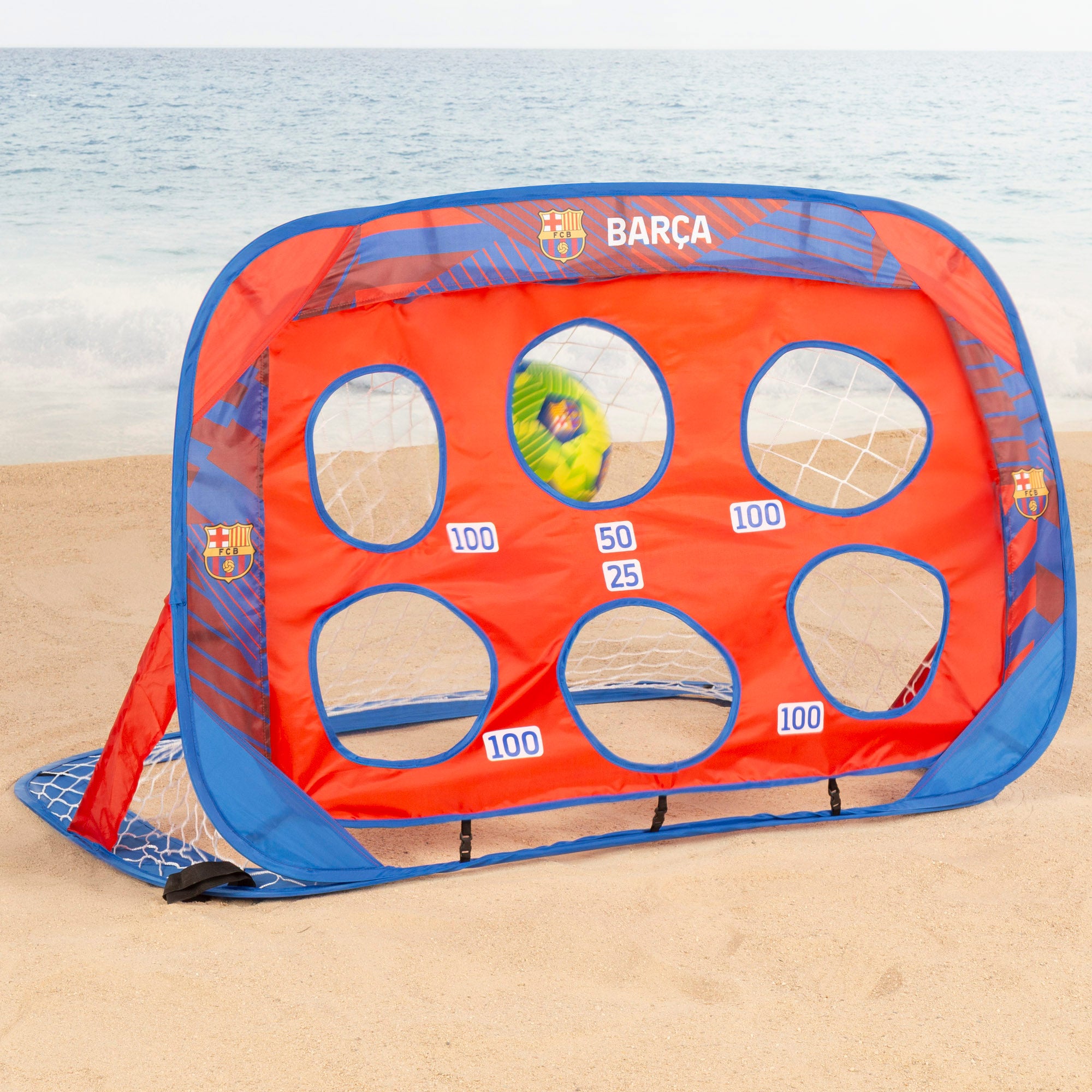 Barça Portería 4 en 1 pop-up con diana 120x80x80 cm