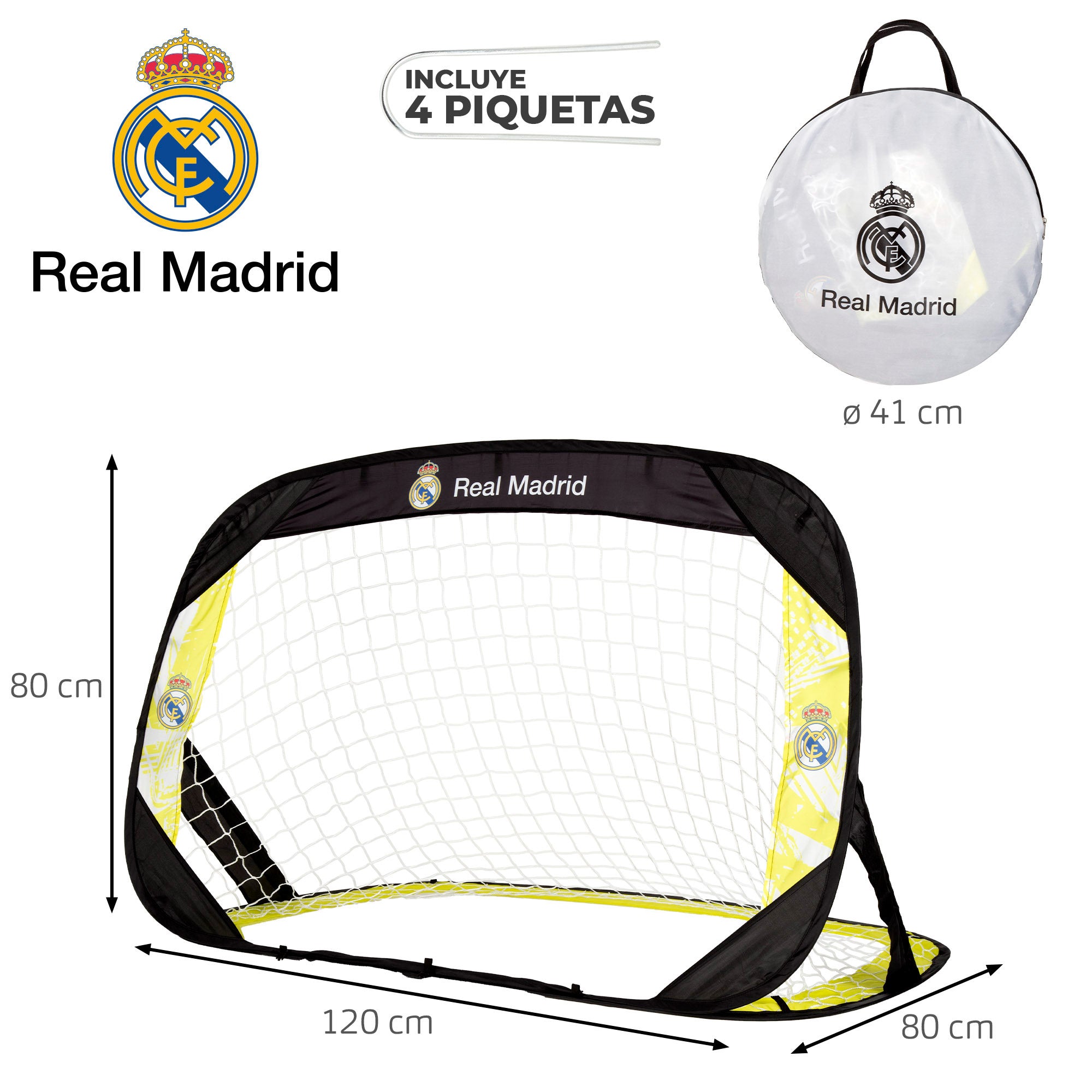Real Madrid Set 2 porterías fútbol pop-up 120x80x80 cm