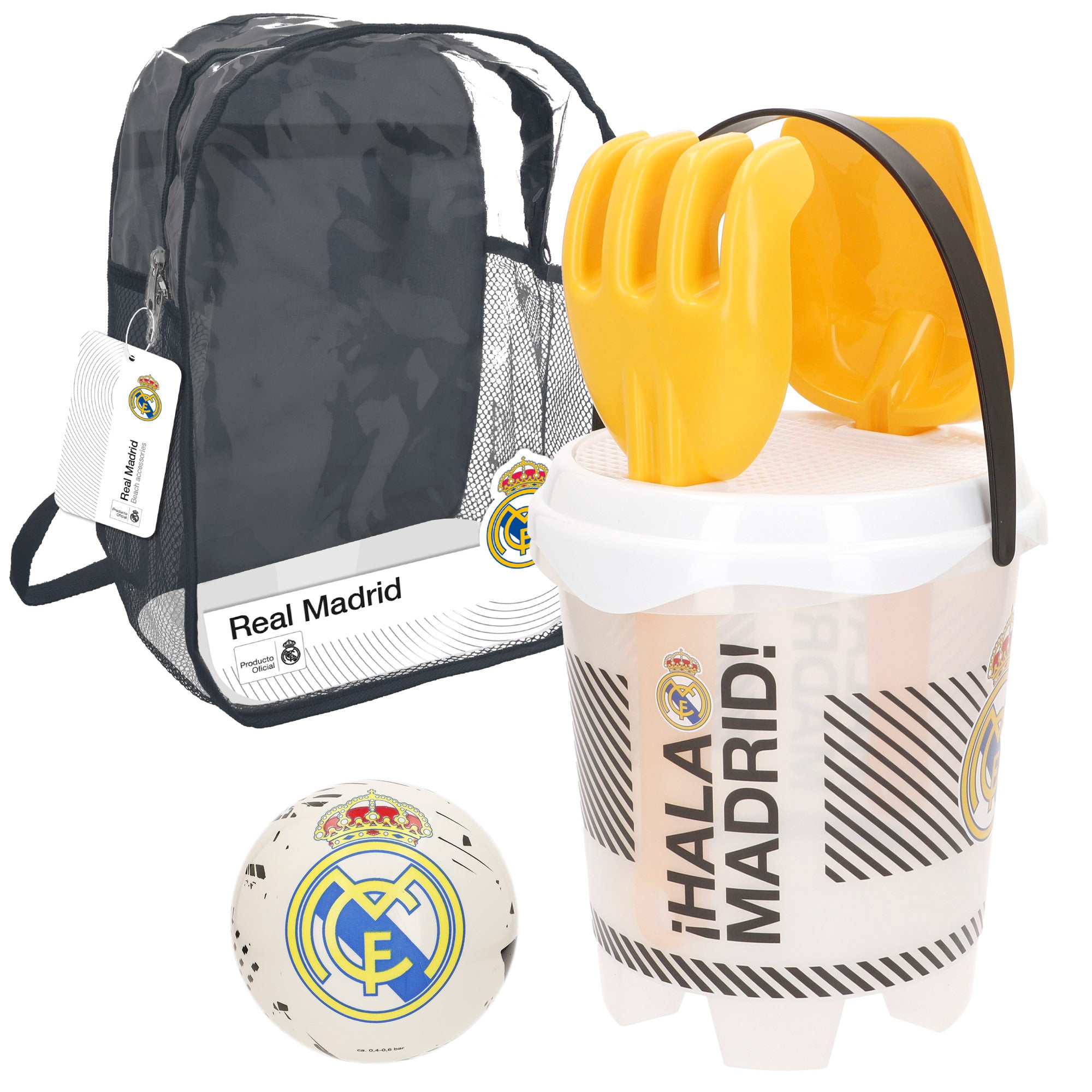 Real Madrid Cubo de playa con accesorios y balón del equipo