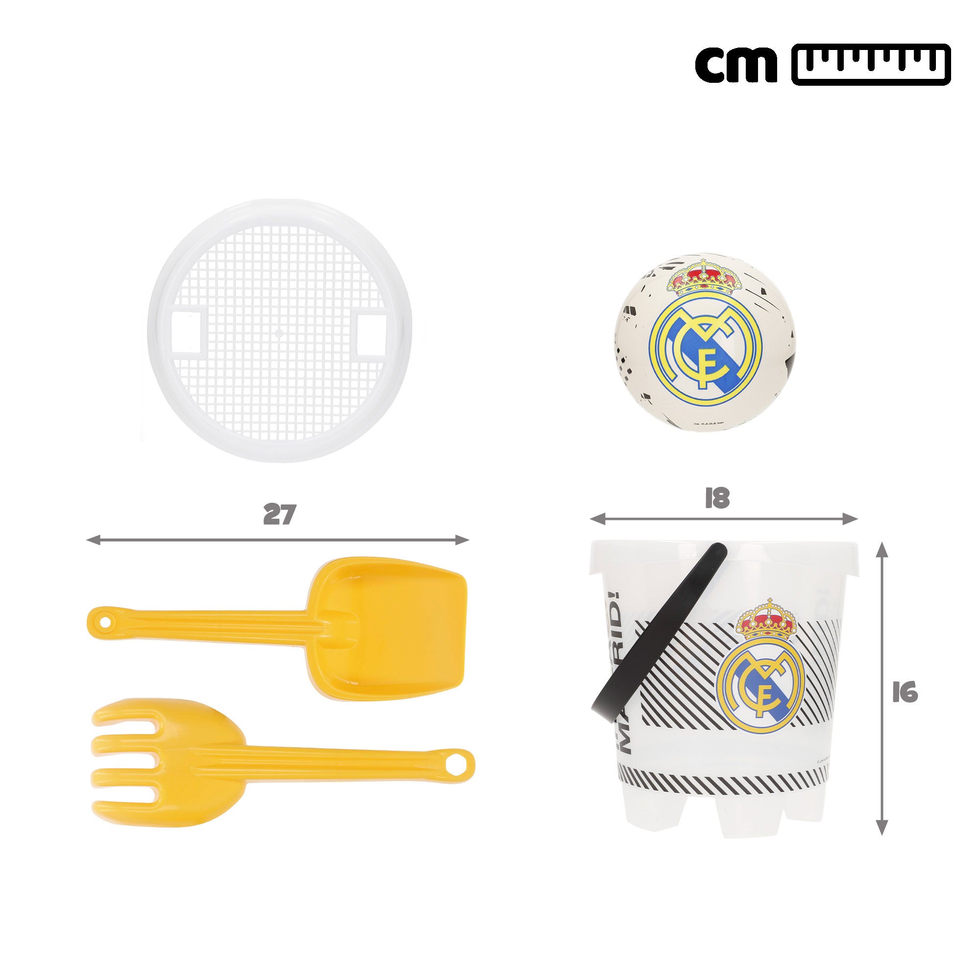 Real Madrid Cubo de playa con accesorios y balón del equipo