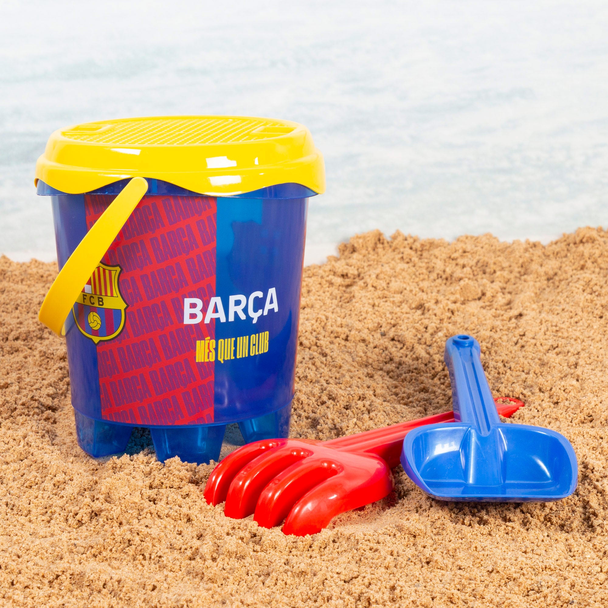 FC Barcelona Cubo de playa con accesorios y balón del equipo