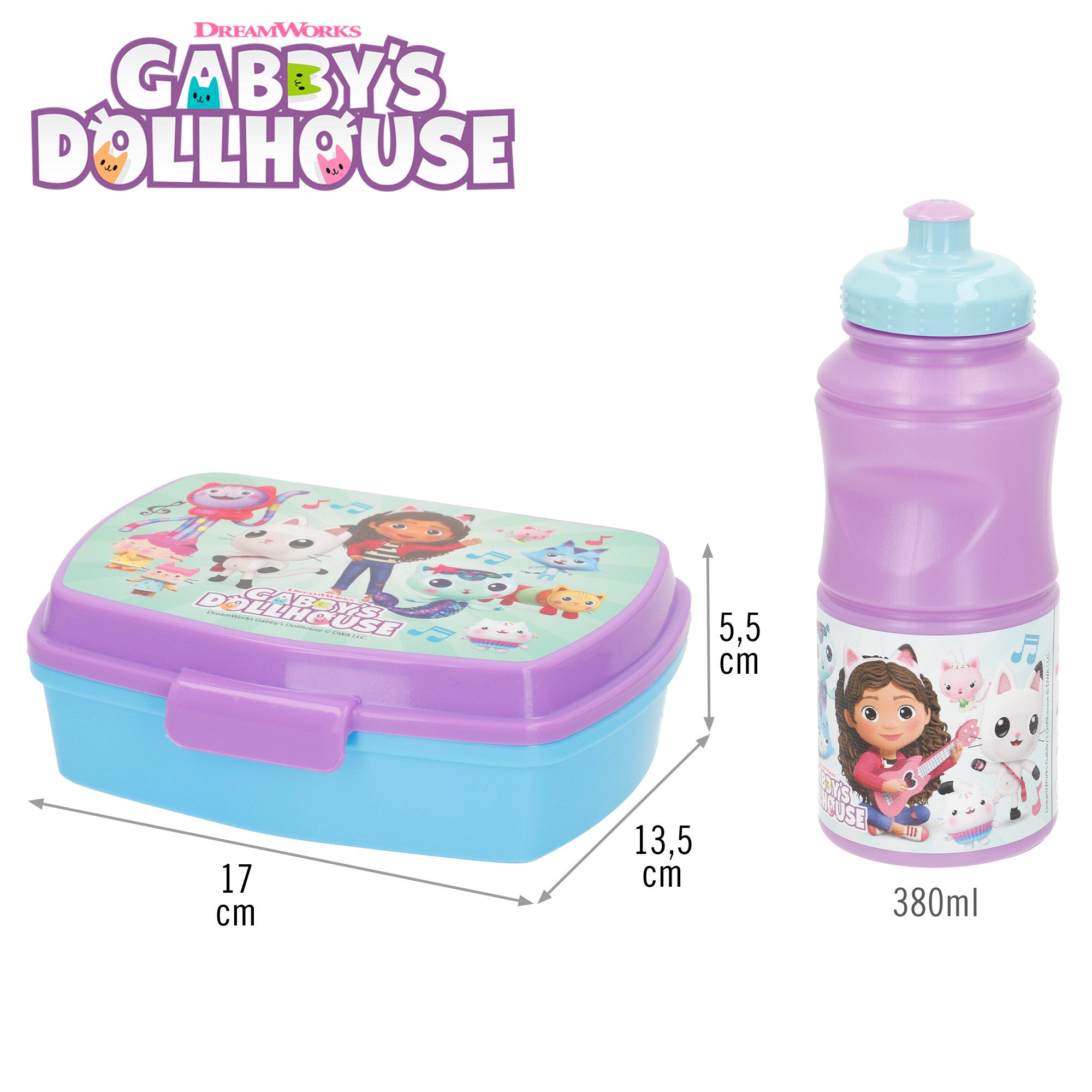 Gabby's Dollhouse Set sandwichera y botella 380 ml colegio