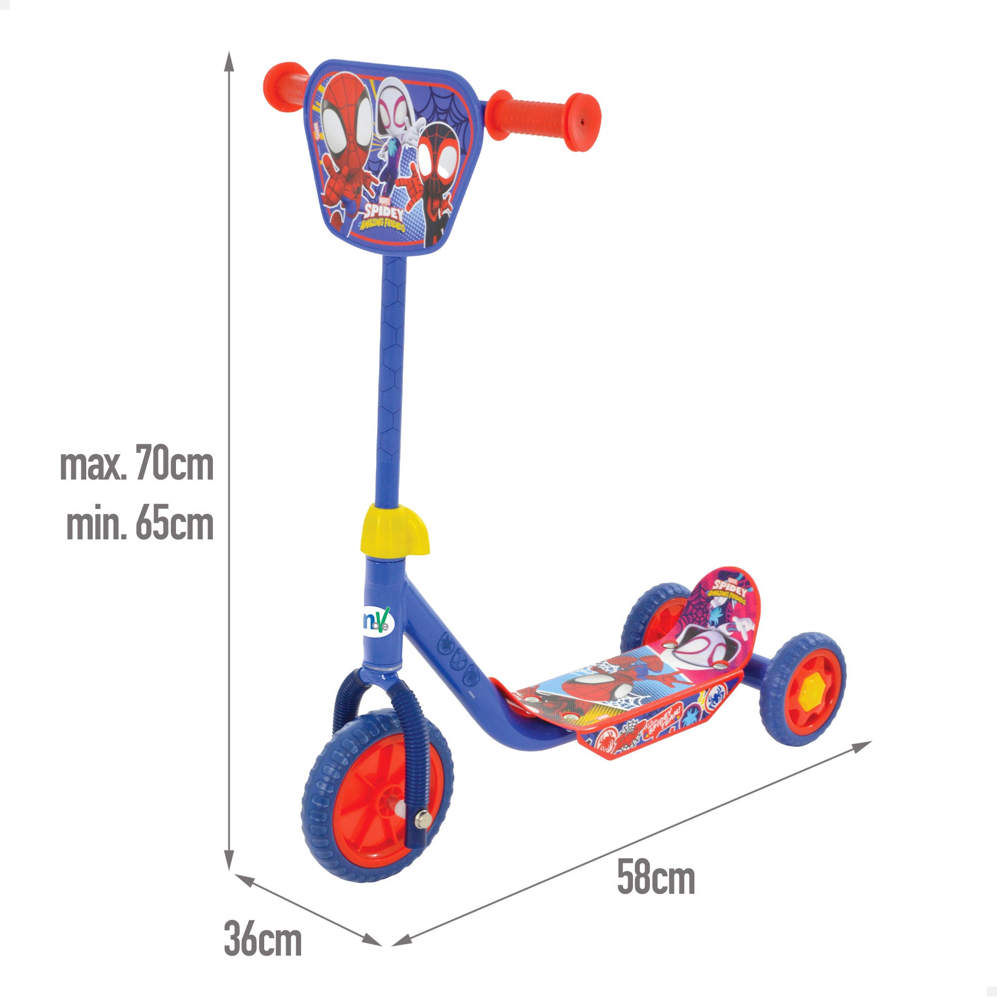 Spidey Patinete 3 ruedas 58x36x65-70 cm máx. 20 kg + 2 años