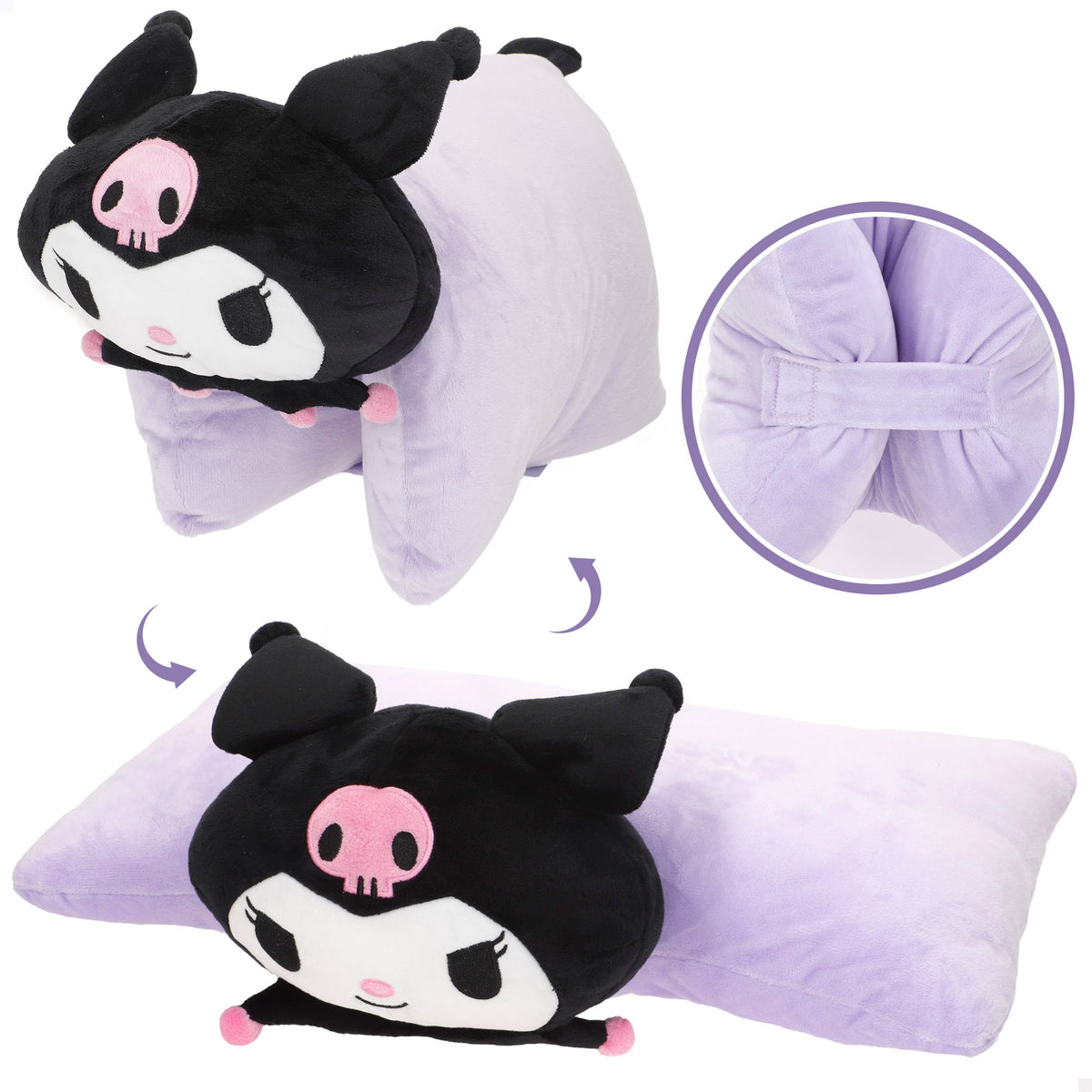 Kuromi Cojín peluche 2 en 1 suave y aterciopelado