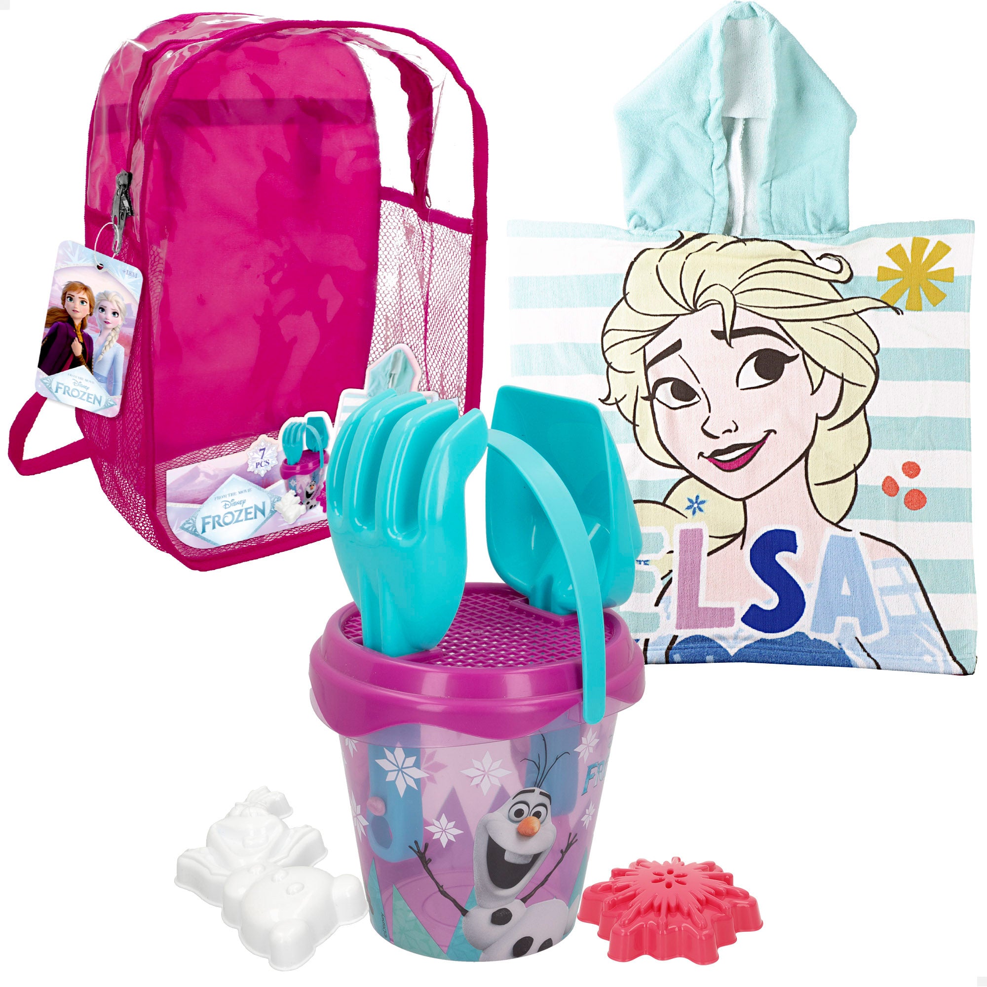 Frozen Set cubo de playa con poncho, accesorios y mochila
