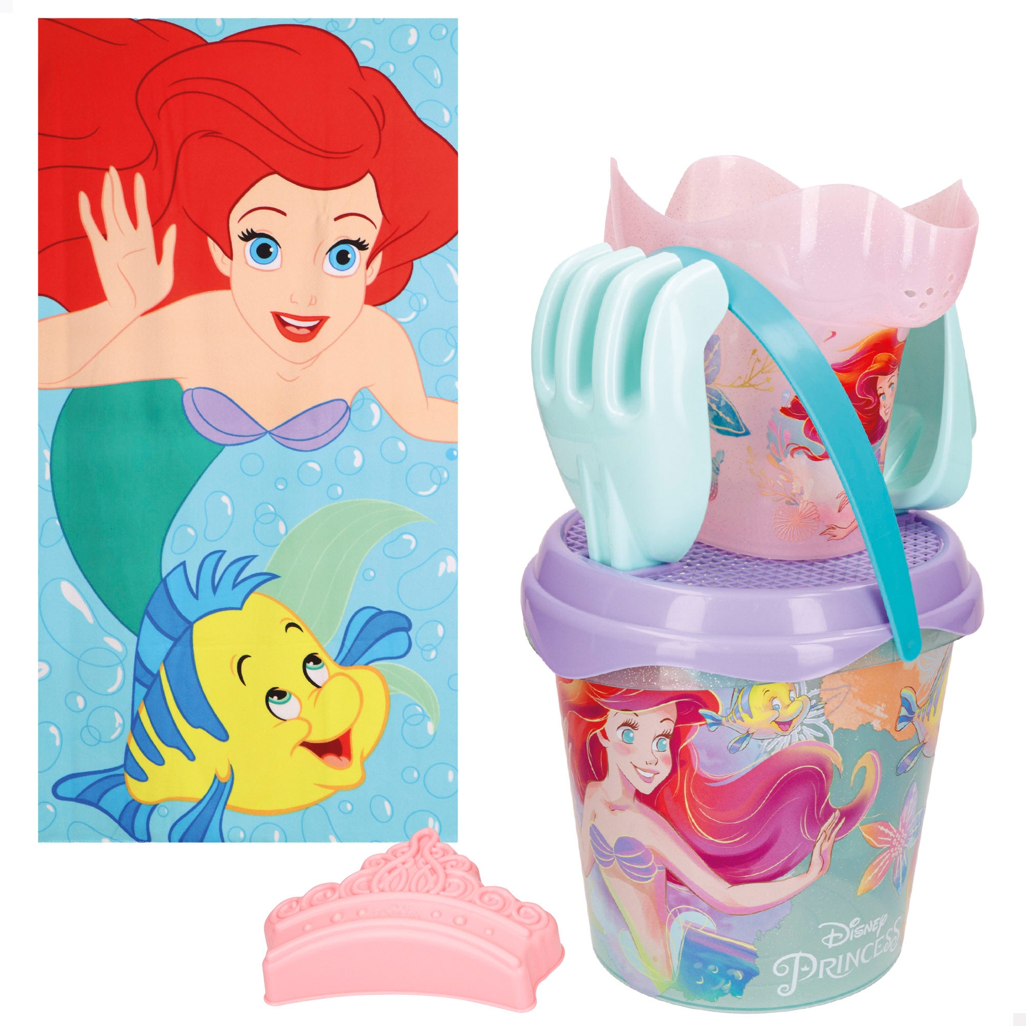 La Sirenita Set cubo de playa con toalla, accesorios y bolsa