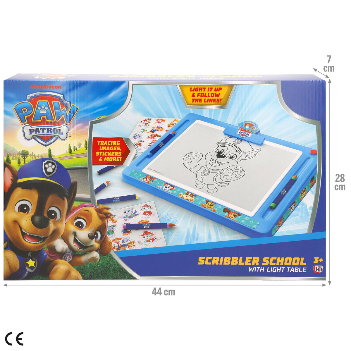 La Patrulla Canina Pizarra de dibujo luminosa con plantillas, lápices de colores y pegatinas