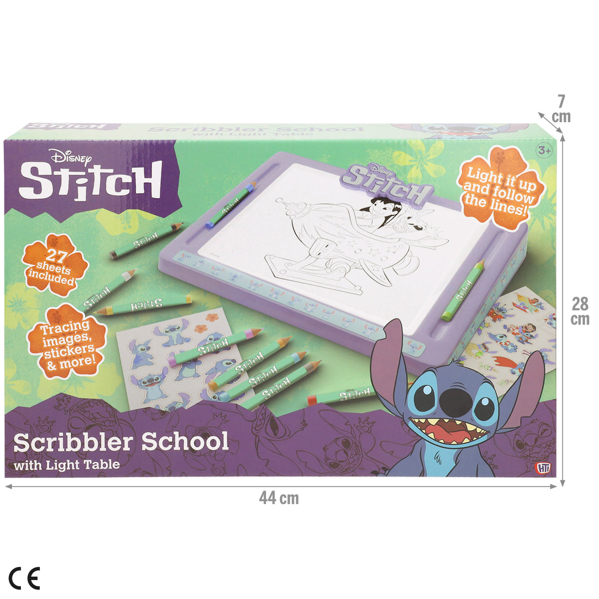 Stitch Pizarra de dibujo luminosa con plantillas, lápices de colores y pegatinas