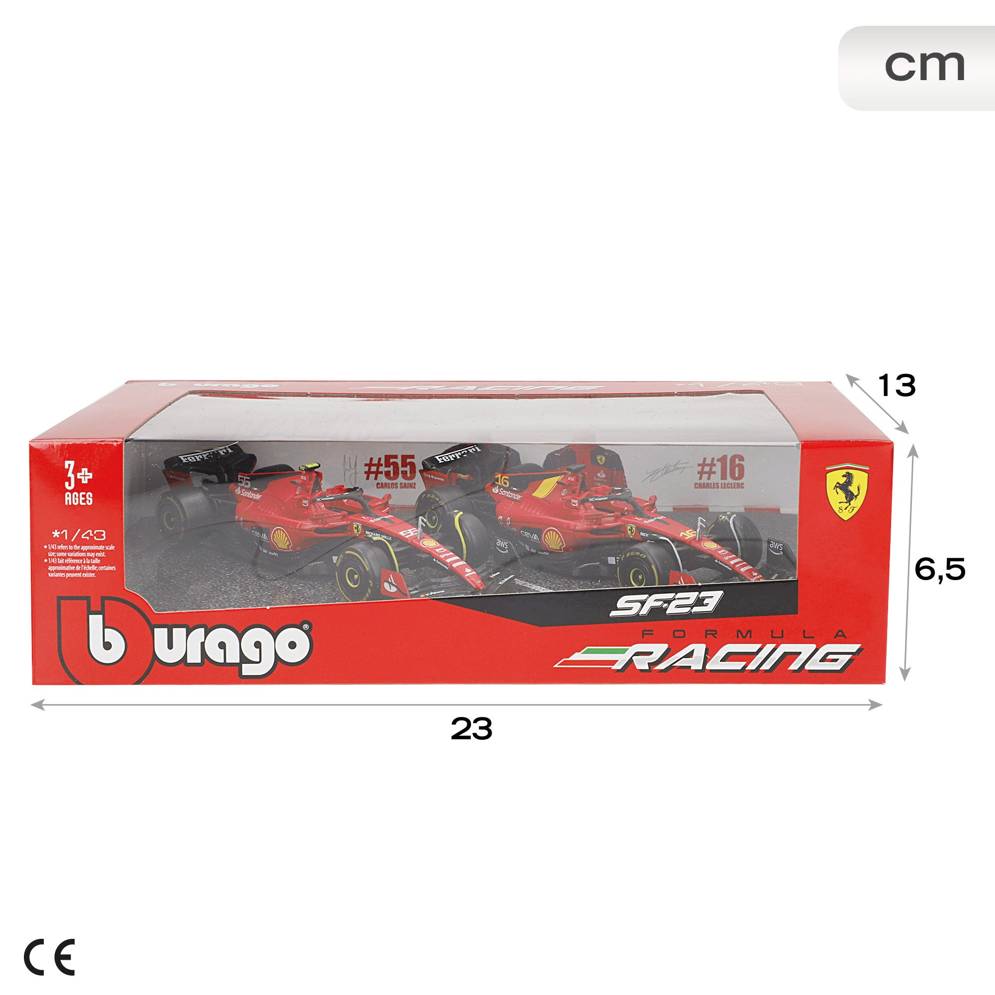 Burago Set 2 coches 1:43 Ferrari Racing SF-23 Sainz y Leclerc F1 2023