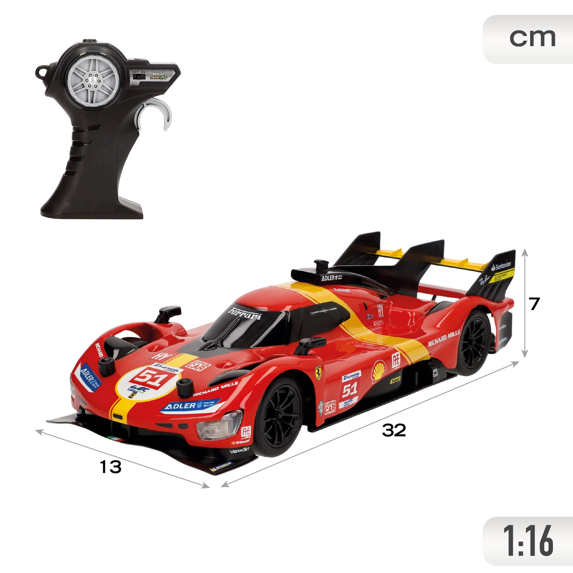 Maisto Coche teledirigido Ferrari 499P LMH (2023 24h Le Mans Champion) con luz 1:16
