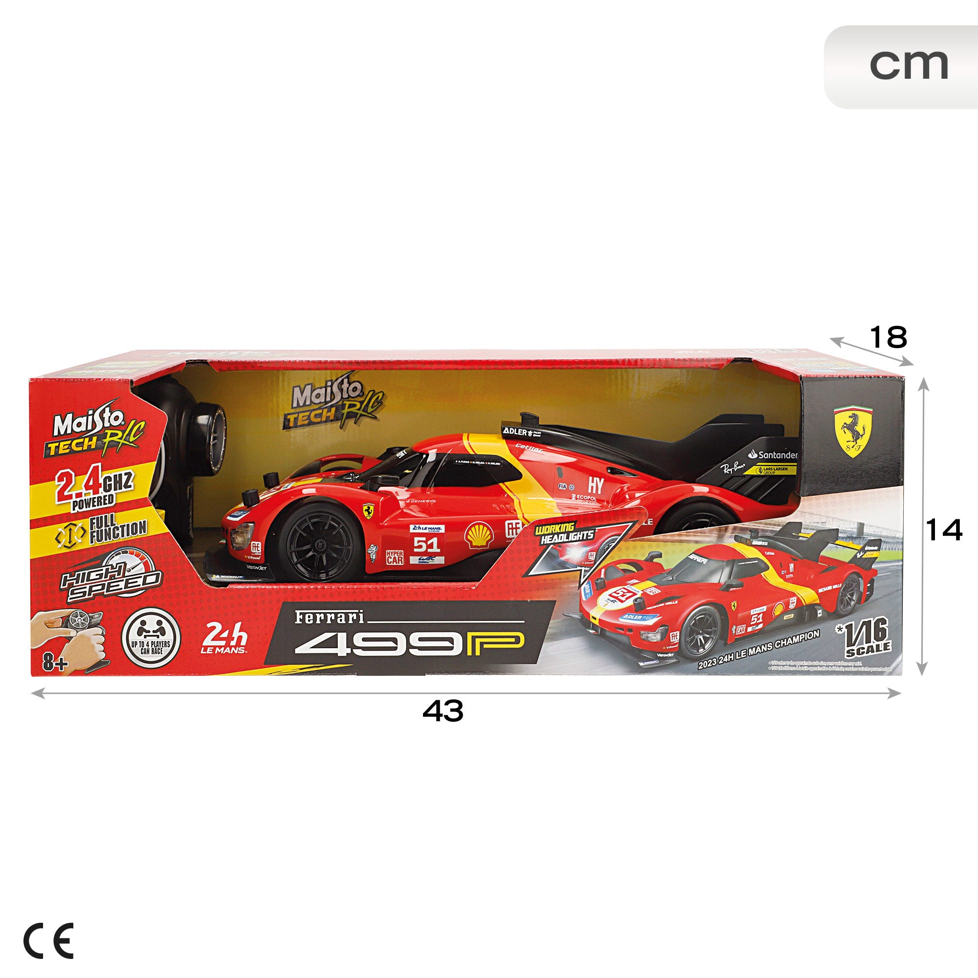 Maisto Coche teledirigido Ferrari 499P LMH (2023 24h Le Mans Champion) con luz 1:16