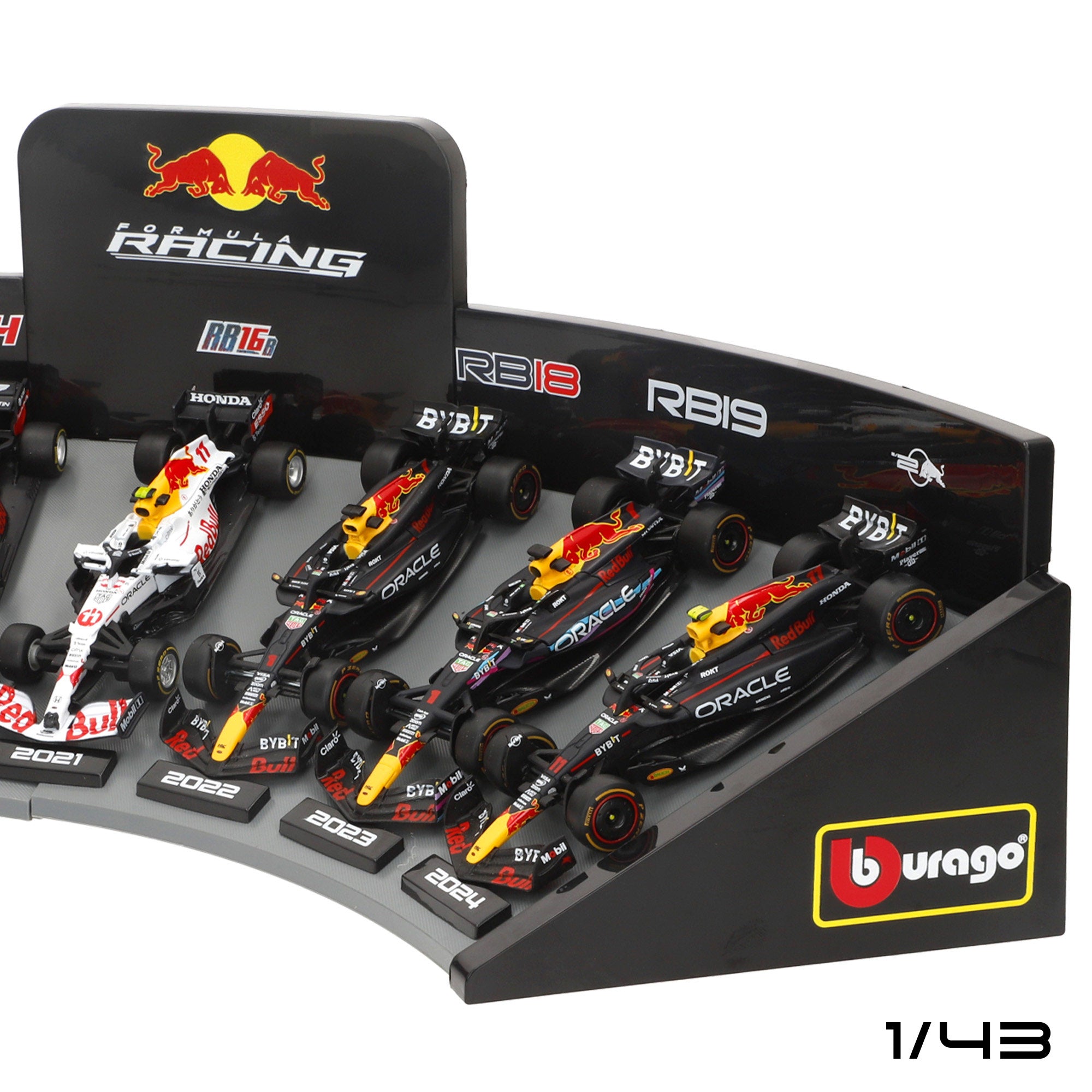 Burago Set 7 coches colección 1:43 F1 Red Bull con expositor